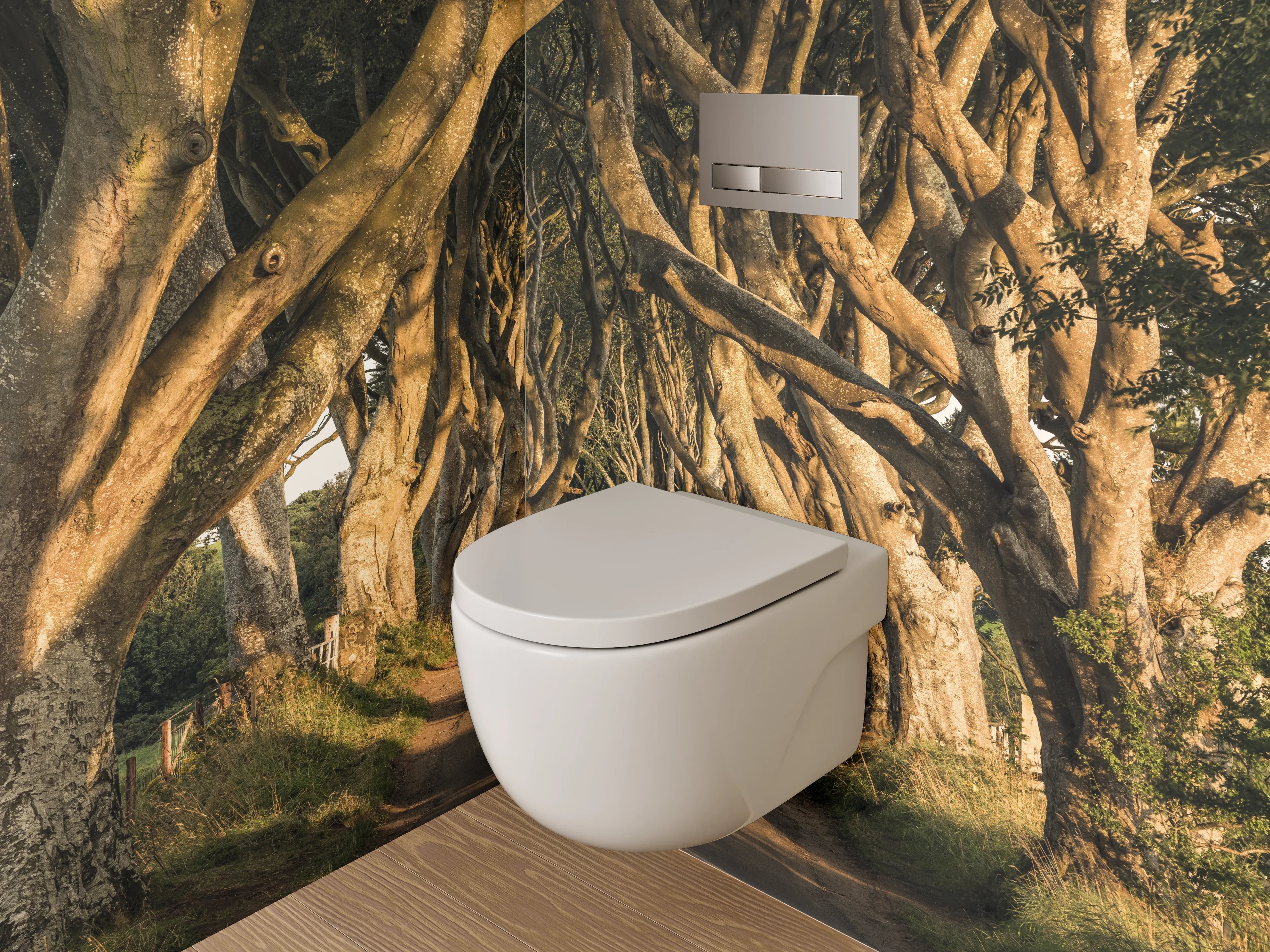 WC-Rückwand - Baumallee im Sonnenlicht