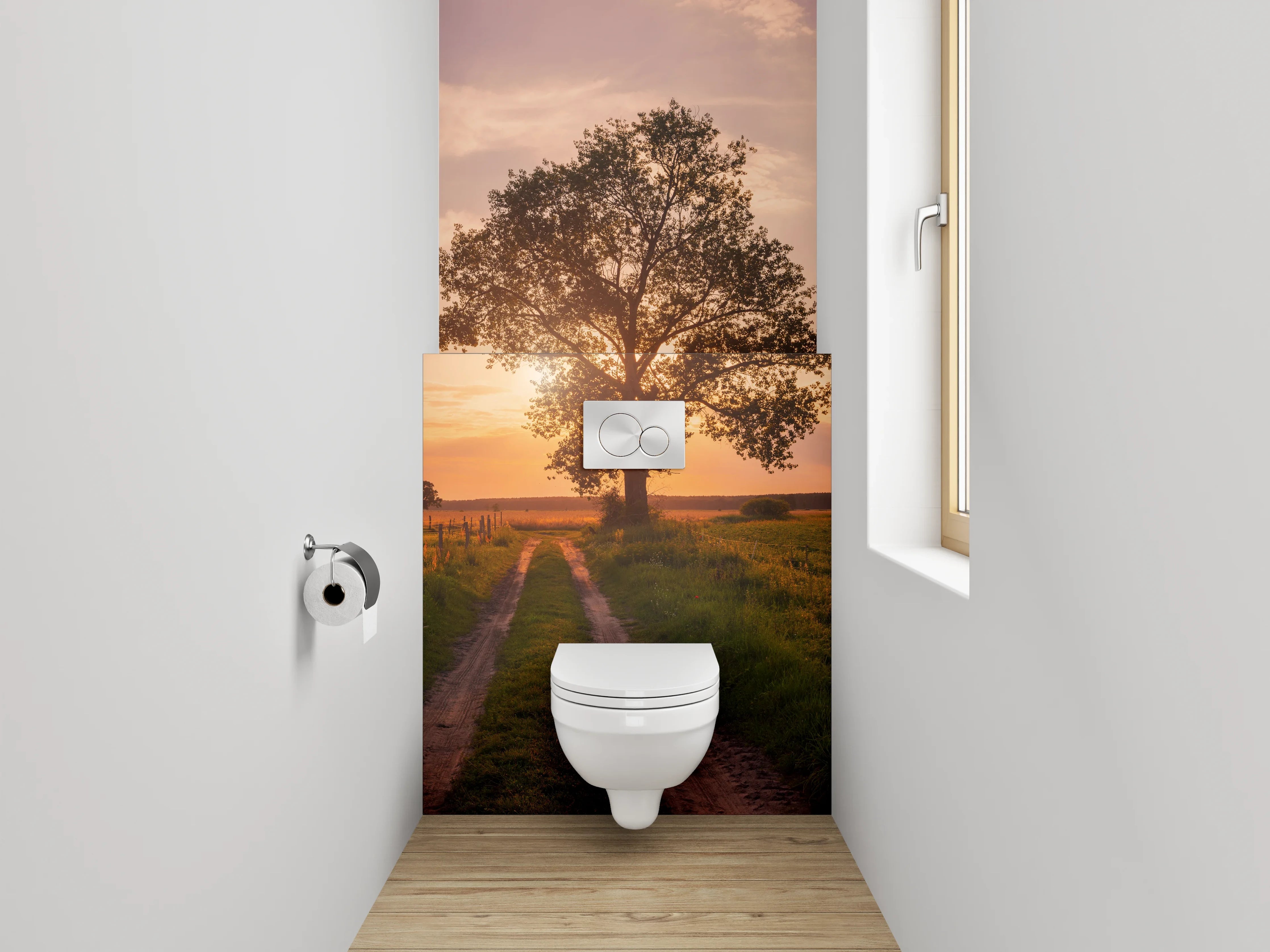 WC-Rückwand - Baumallee im Sonnenuntergang – Landschaft