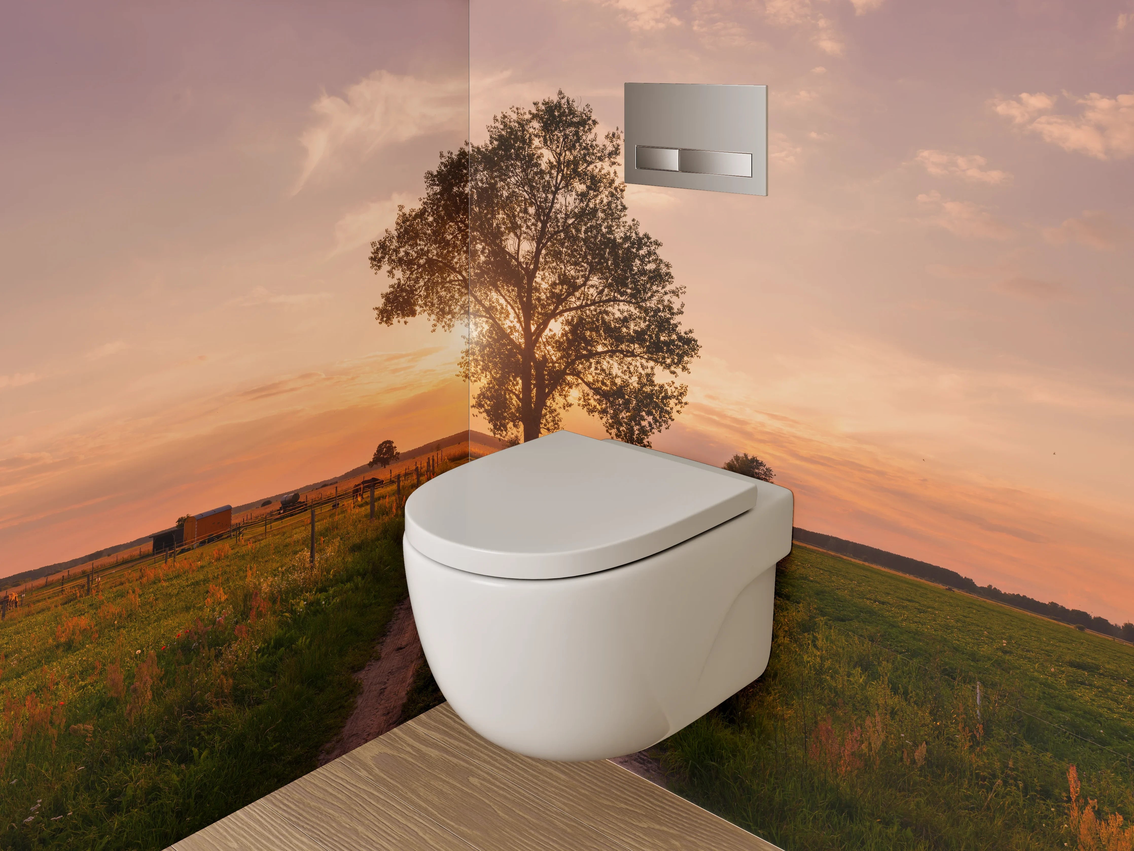 WC-Rückwand - Baumallee im Sonnenuntergang – Landschaft