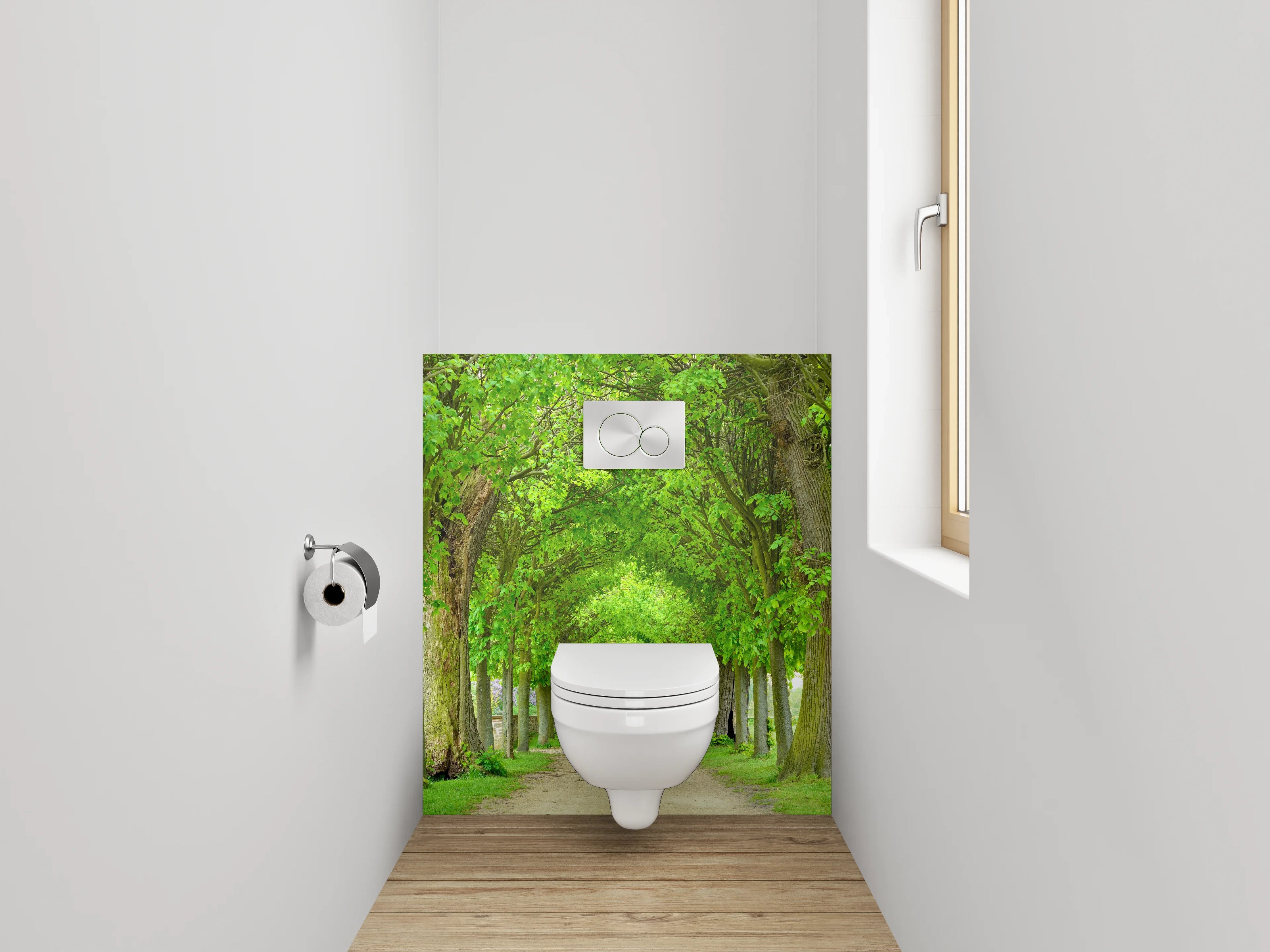 WC-Rückwand - Baumallee im satten Frühlingsgrün