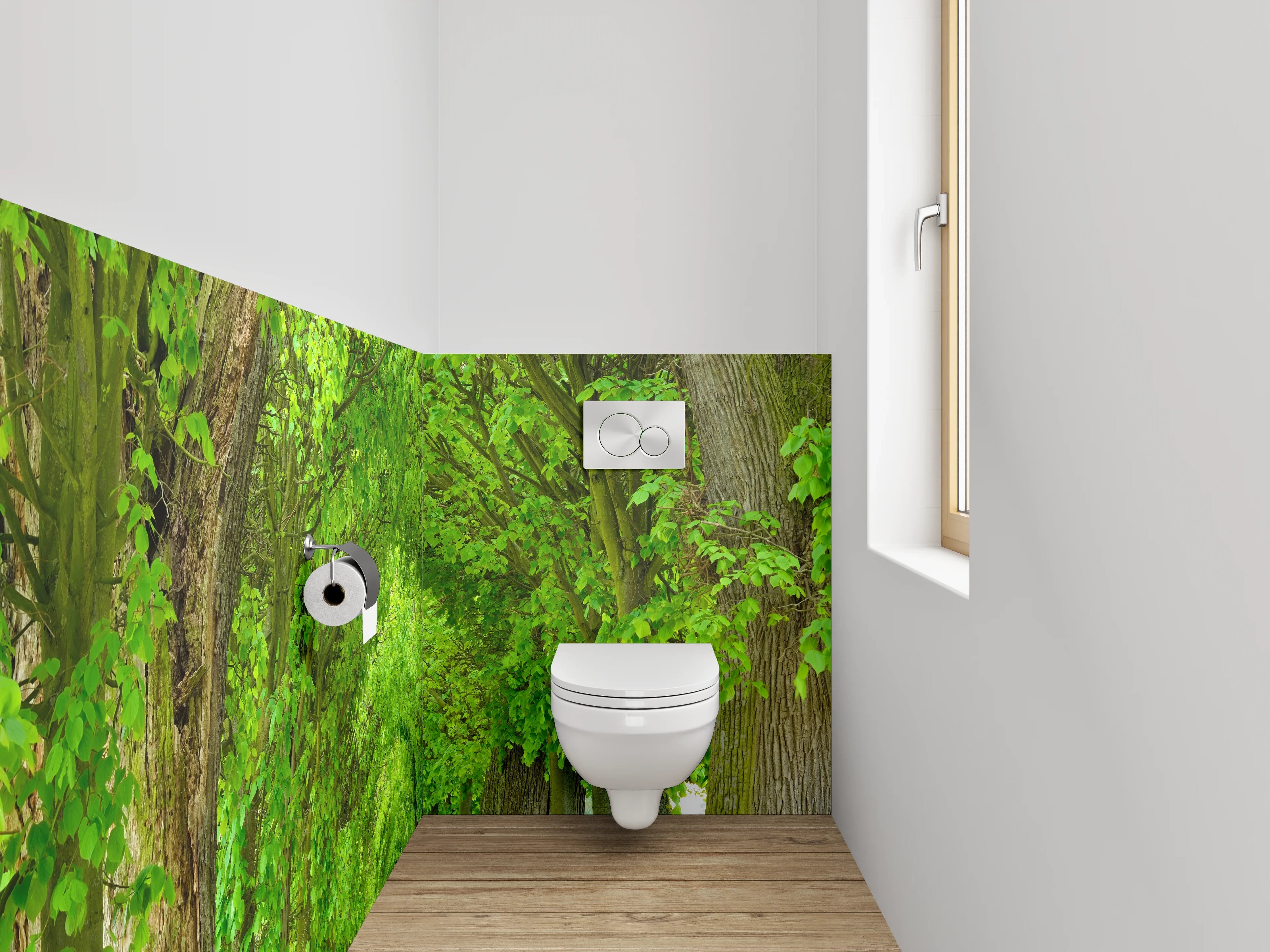 WC-Rückwand - Baumallee im satten Frühlingsgrün