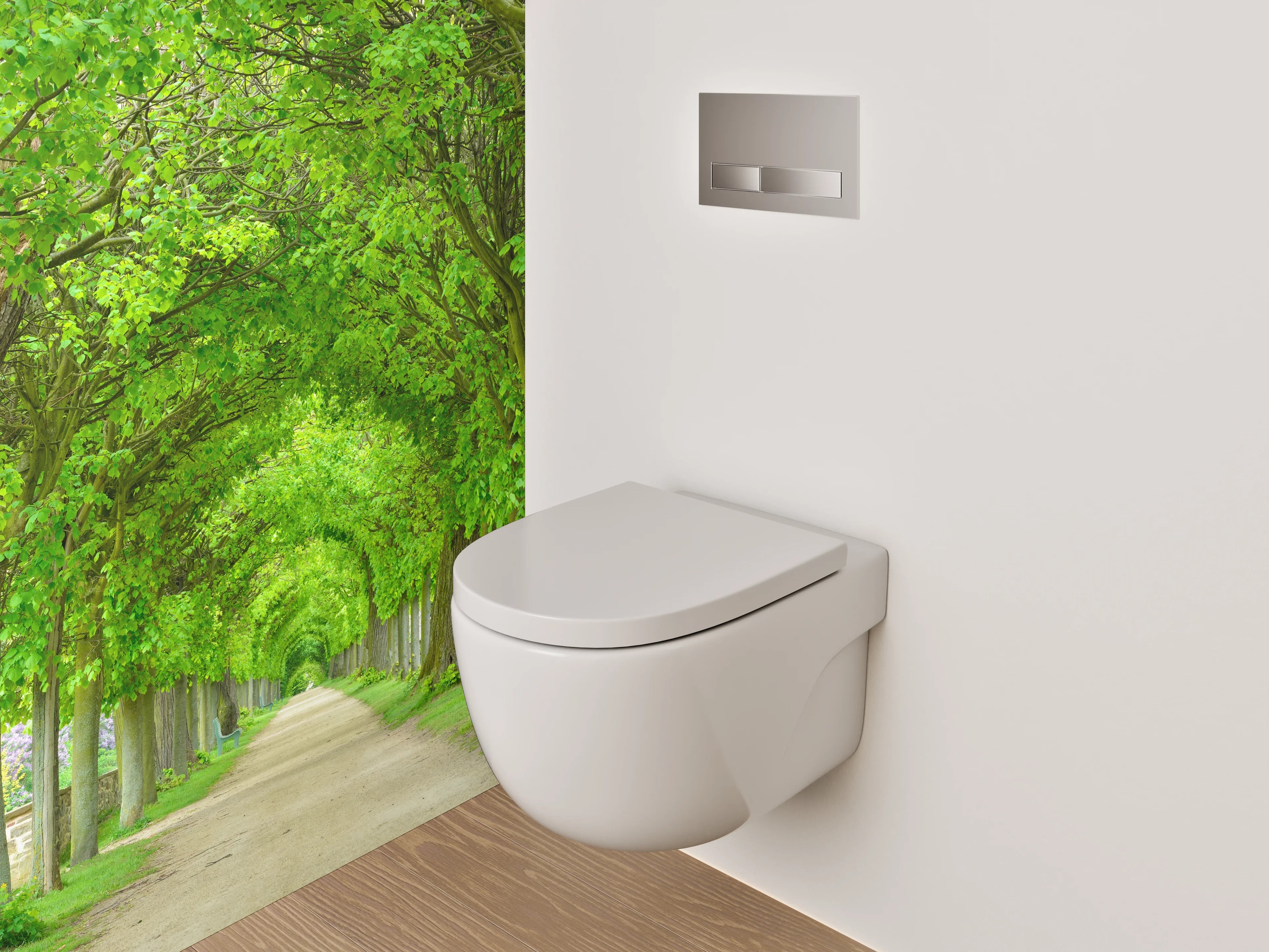 WC-Rückwand - Baumallee im satten Frühlingsgrün
