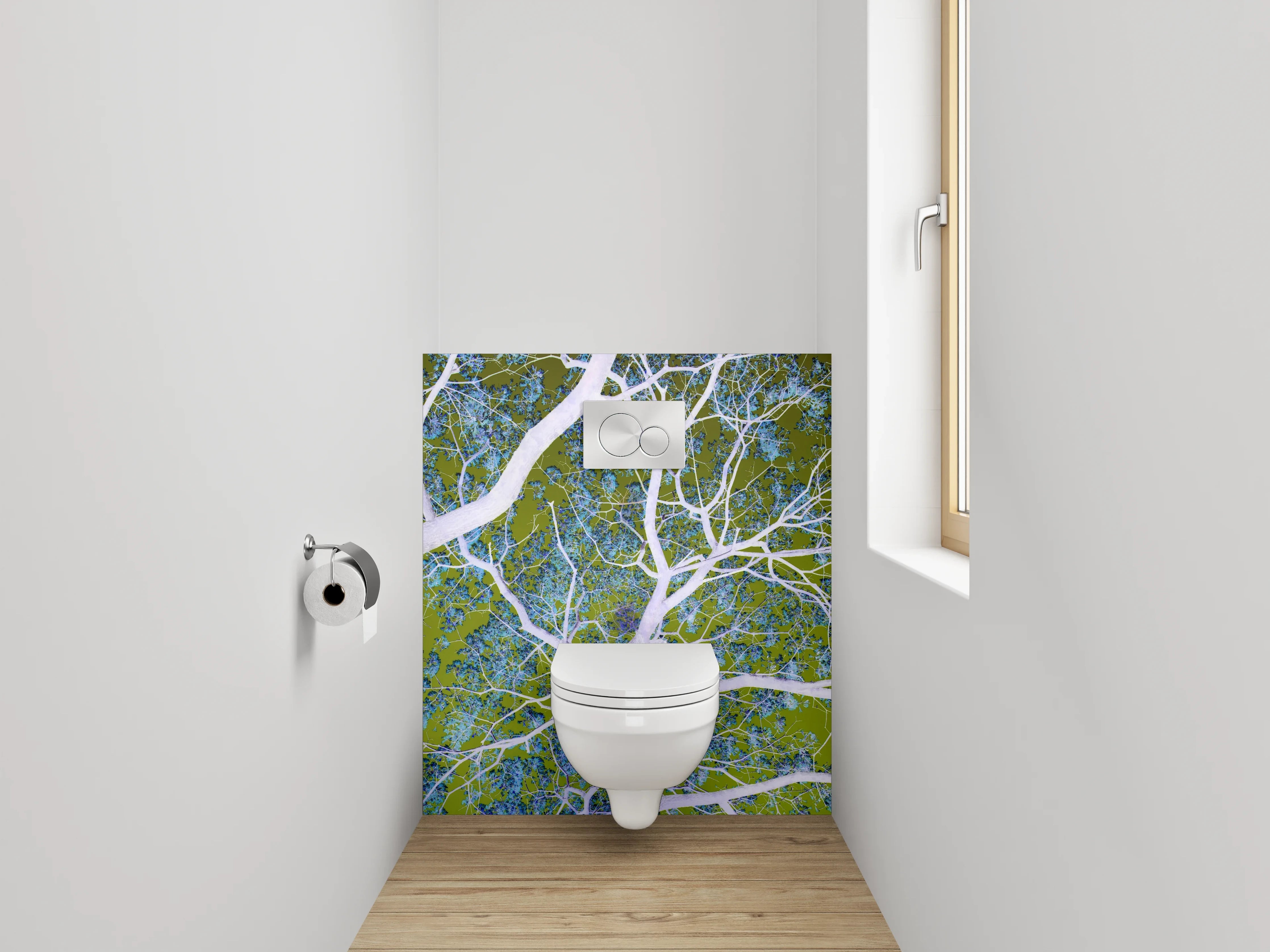 WC-Rückwand - Baumkrone Abstrakt Grün Violett