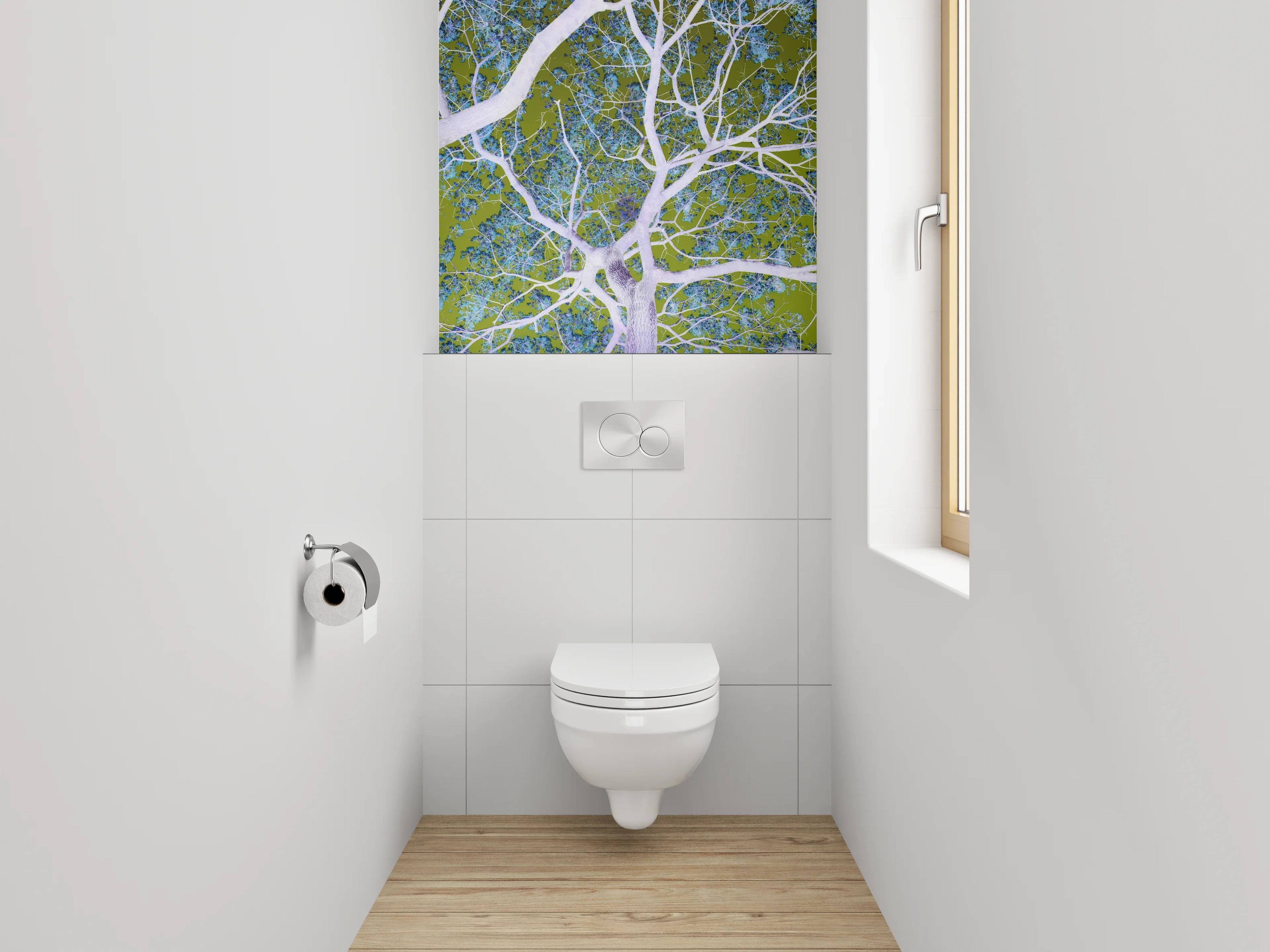 WC-Rückwand - Baumkrone Abstrakt Grün Violett