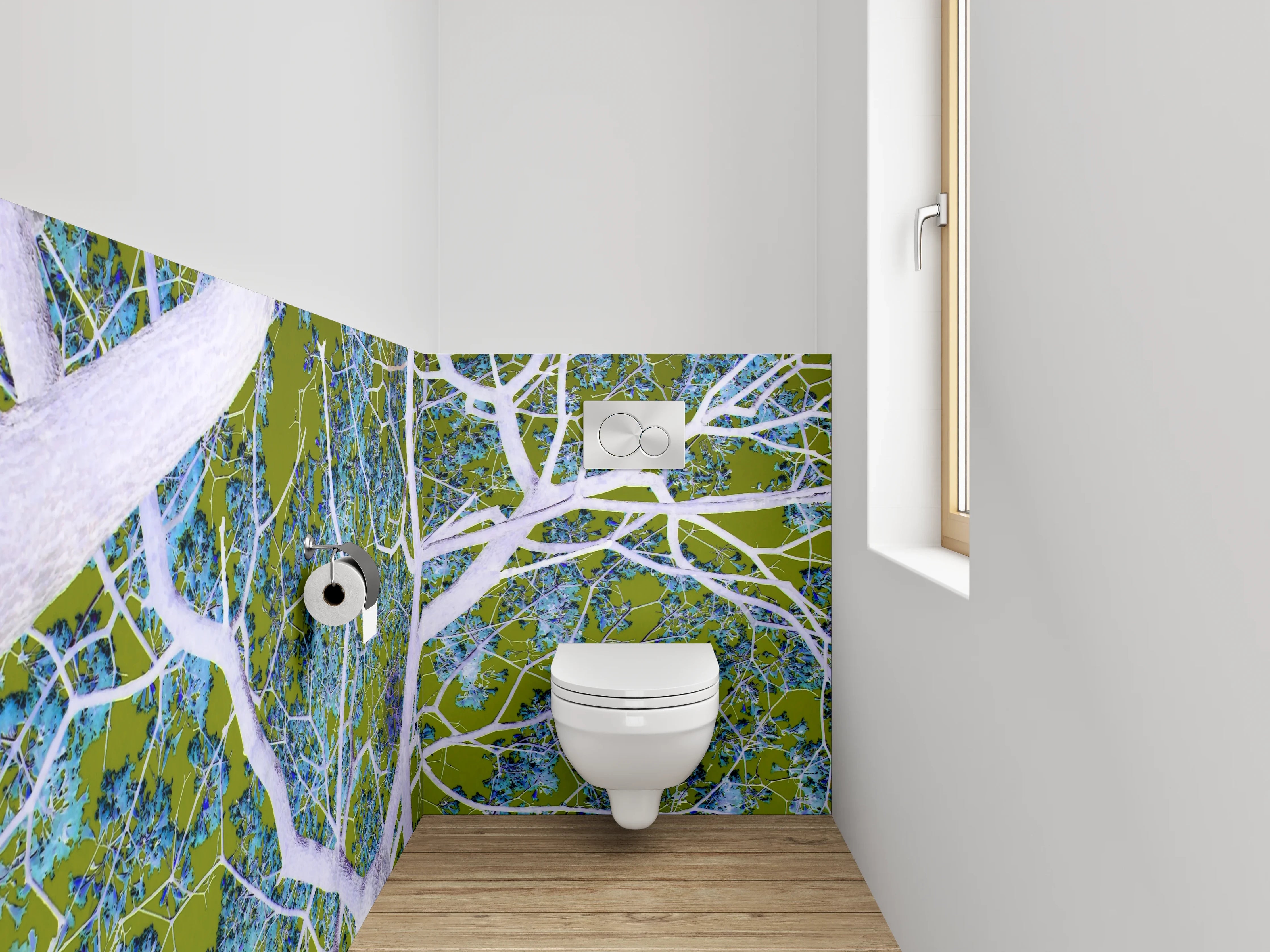 WC-Rückwand - Baumkrone Abstrakt Grün Violett