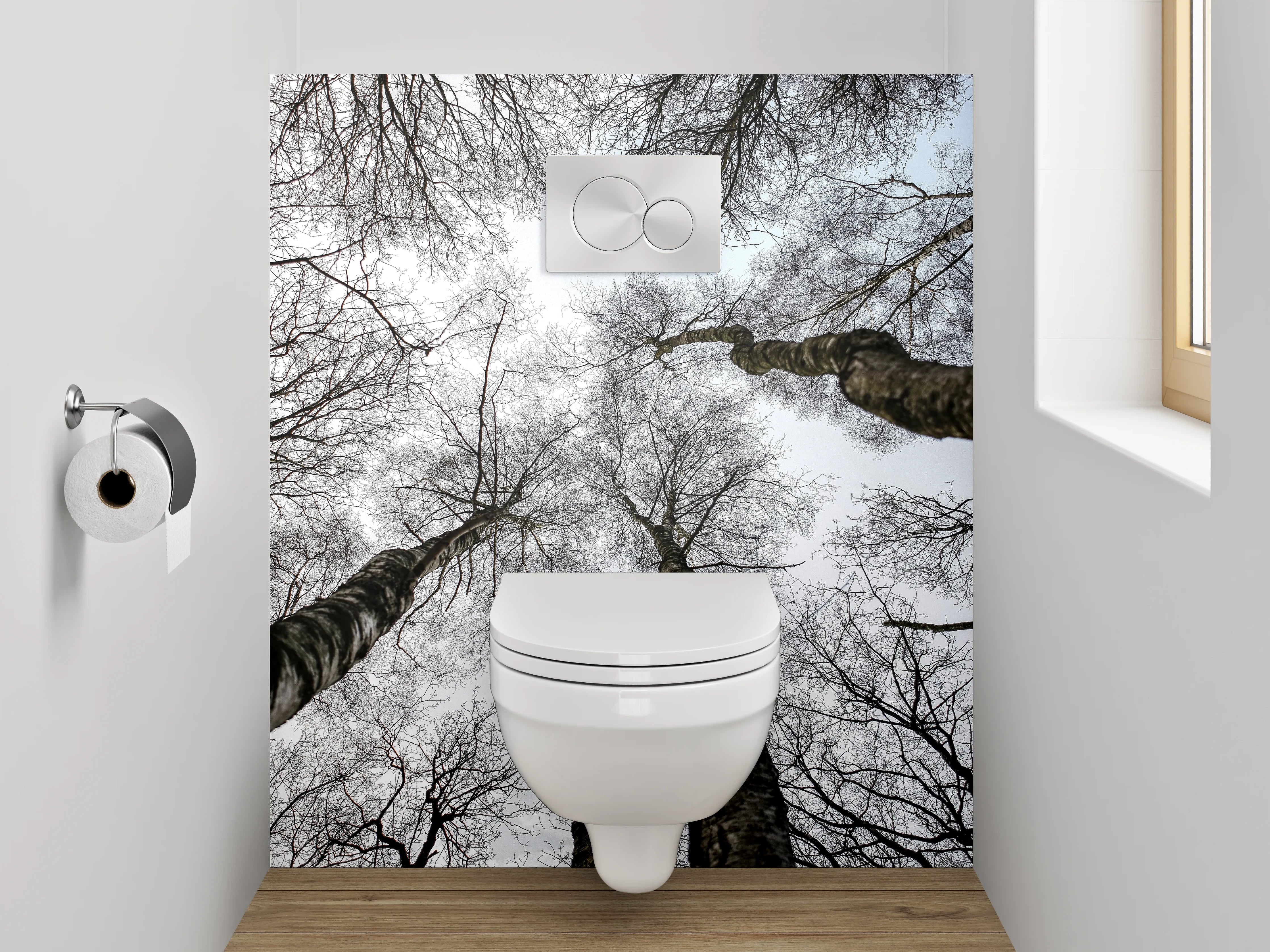 WC-Rückwand - Baumkronen Schwarz-Weiß Fotografie