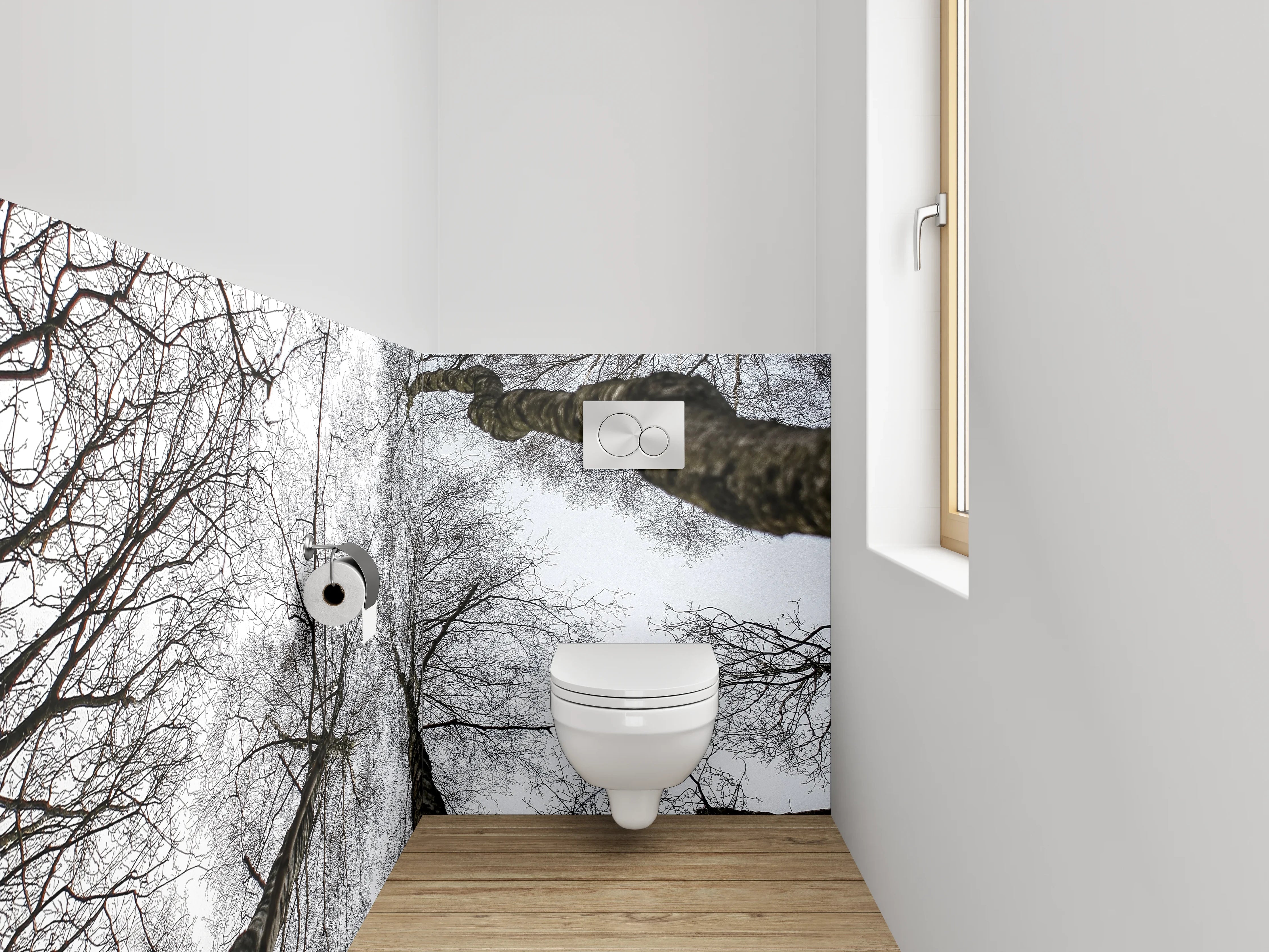 WC-Rückwand - Baumkronen Schwarz-Weiß Fotografie