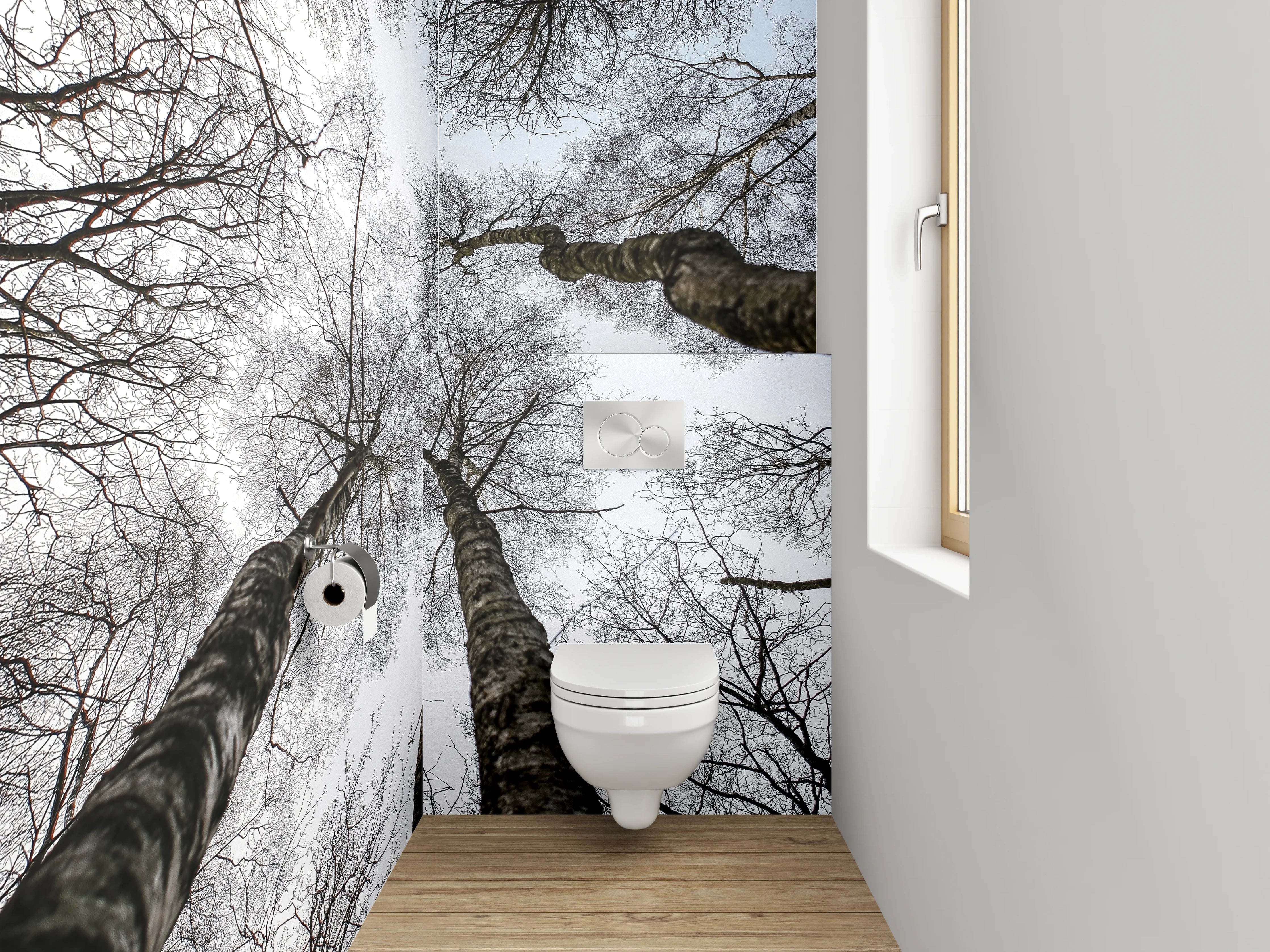 WC-Rückwand - Baumkronen Schwarz-Weiß Fotografie