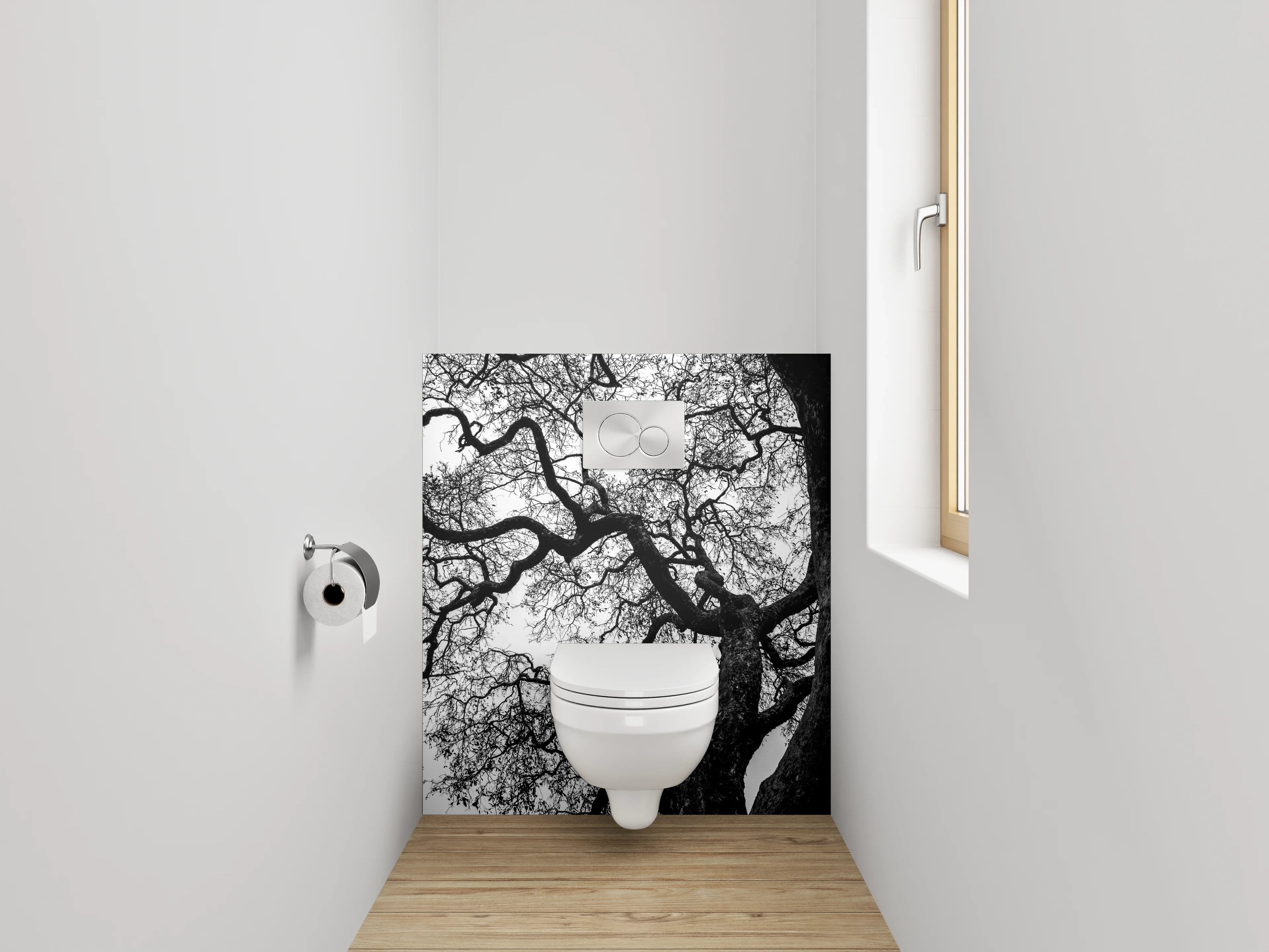 WC-Rückwand - Baumkronen Silhouette Schwarz-Weiß Fotografie