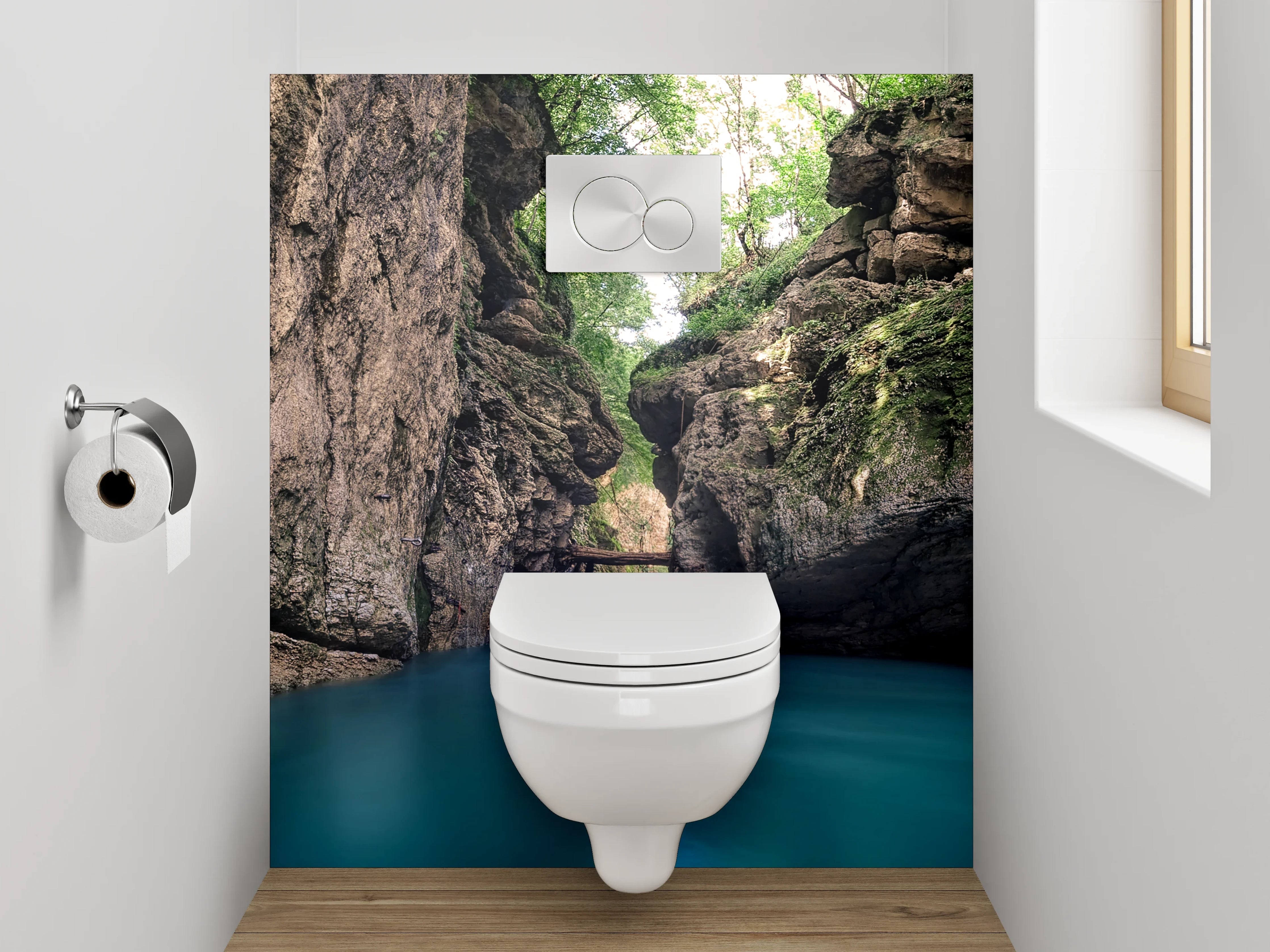 WC-Rückwand - Beeindruckende Felsenschlucht mit türkisblauem Fluss