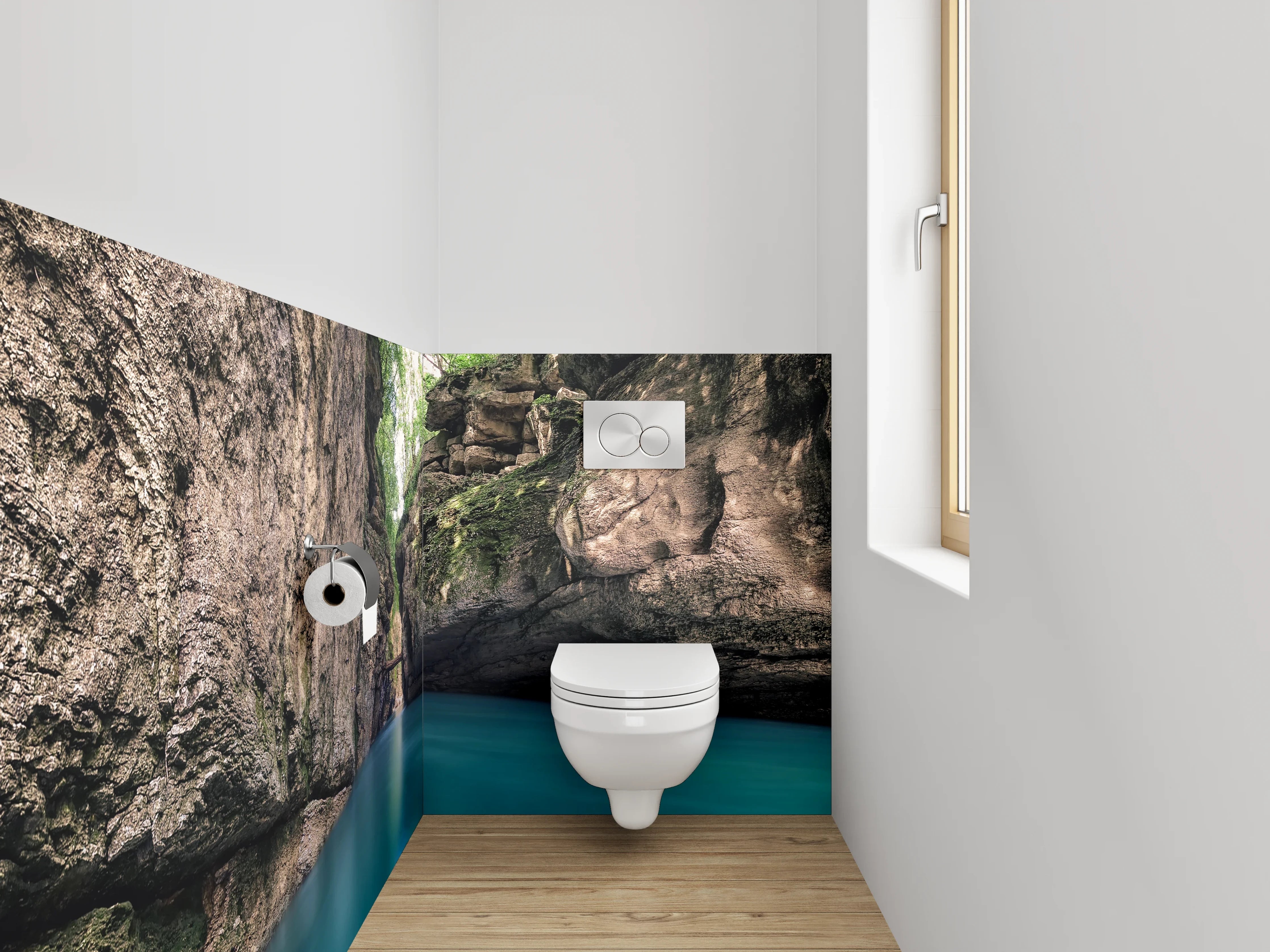 WC-Rückwand - Beeindruckende Felsenschlucht mit türkisblauem Fluss
