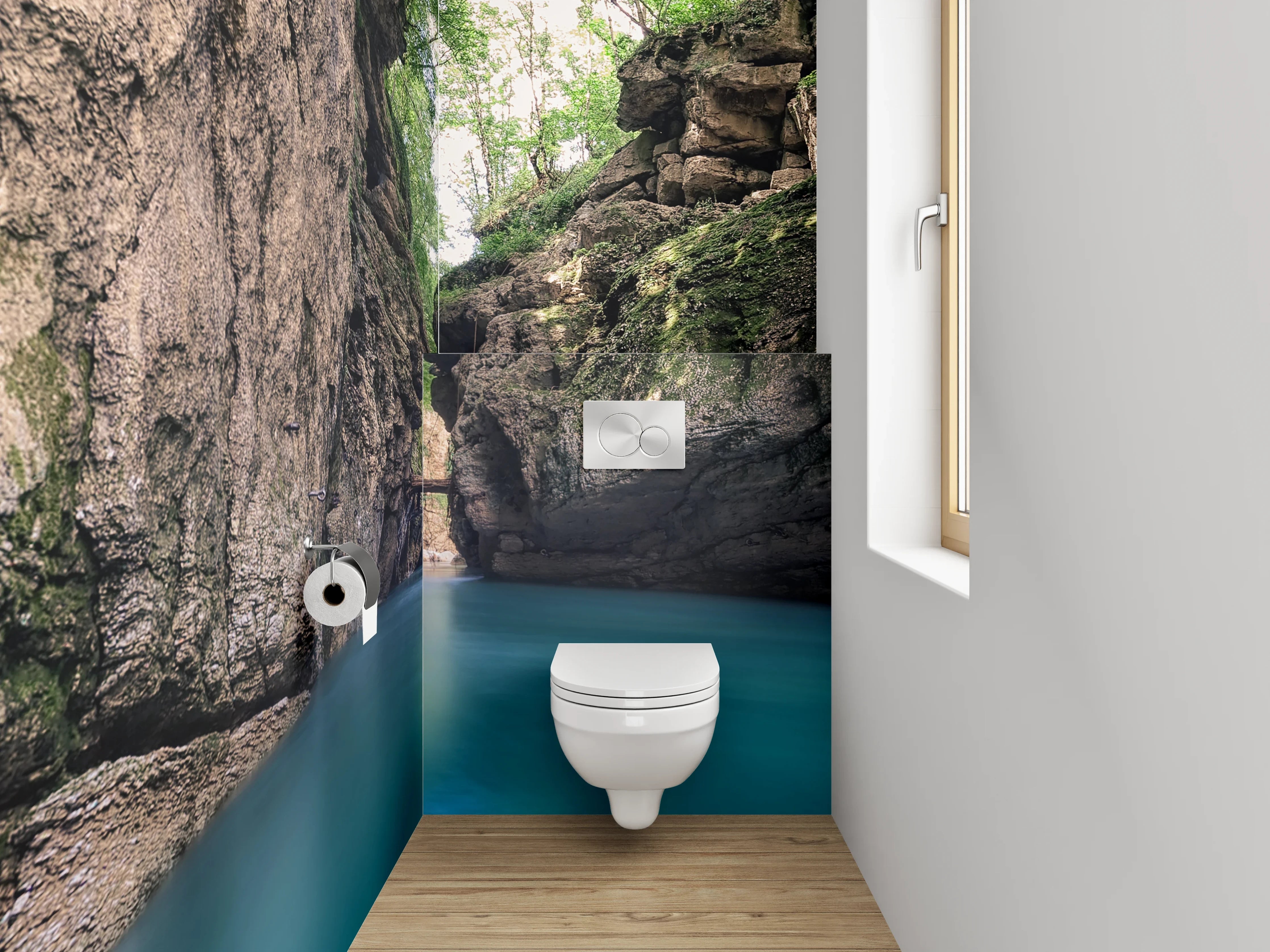 WC-Rückwand - Beeindruckende Felsenschlucht mit türkisblauem Fluss