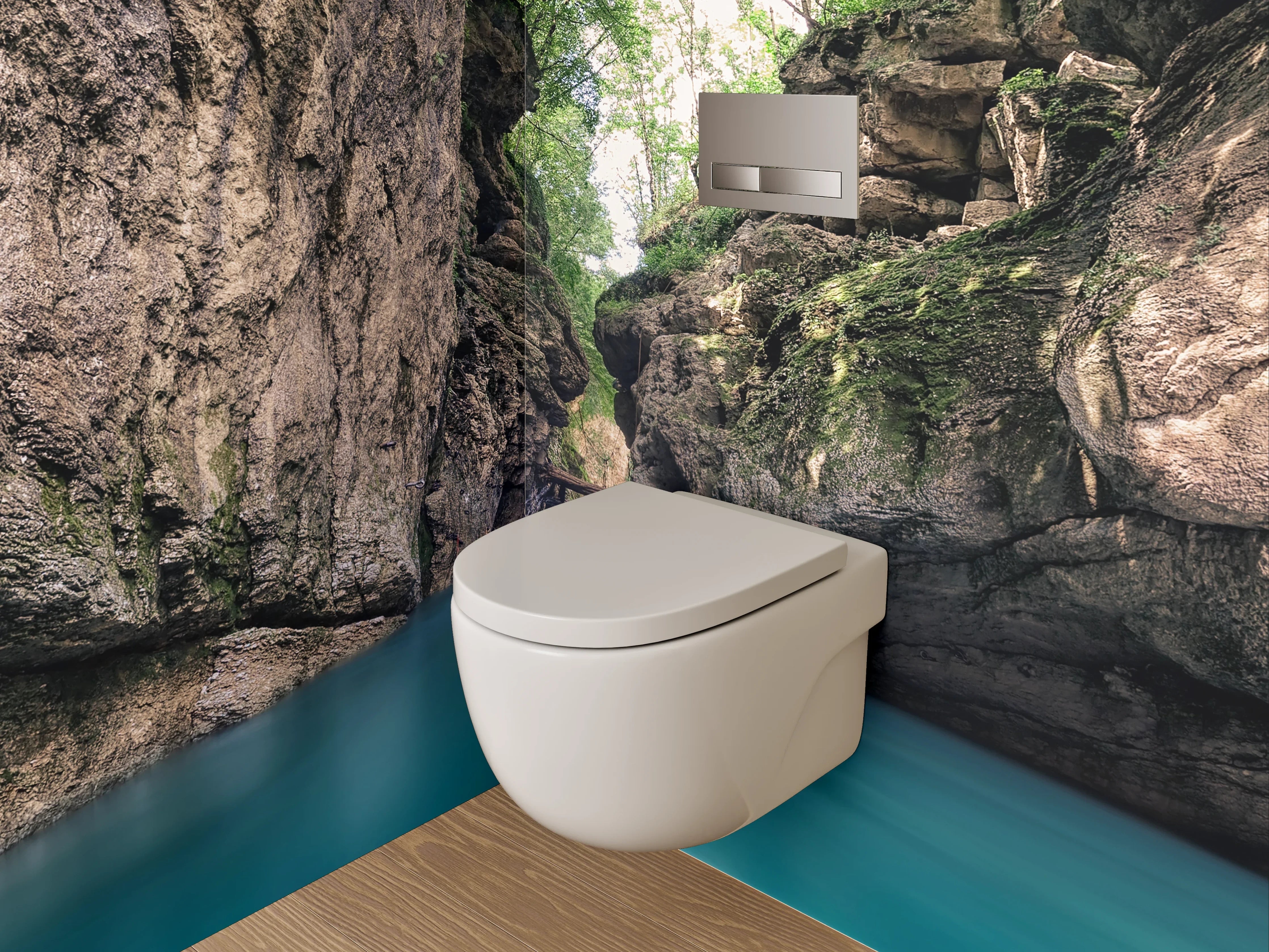 WC-Rückwand - Beeindruckende Felsenschlucht mit türkisblauem Fluss