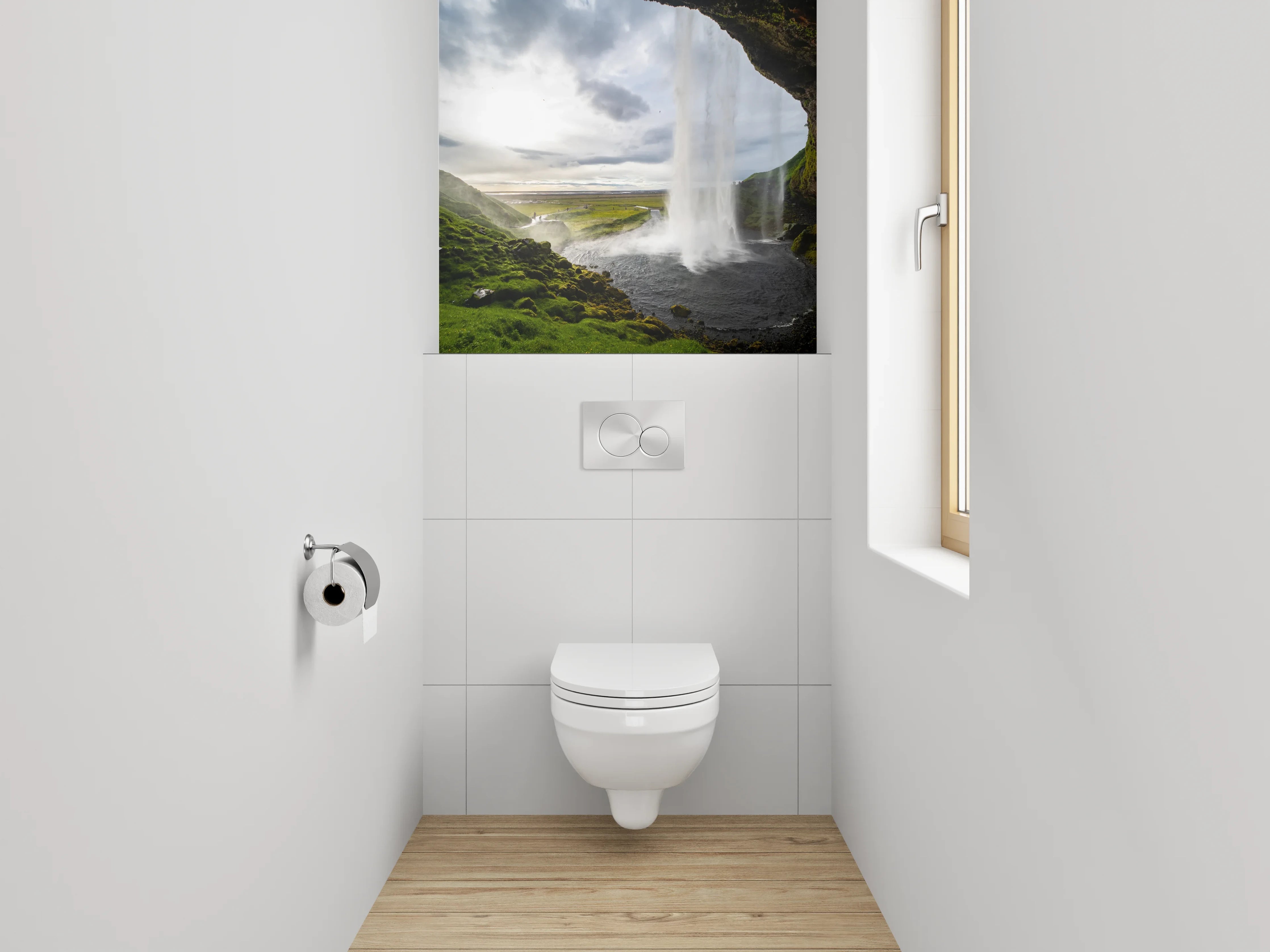 WC-Rückwand - Beeindruckender Wasserfall Island Naturpanorama