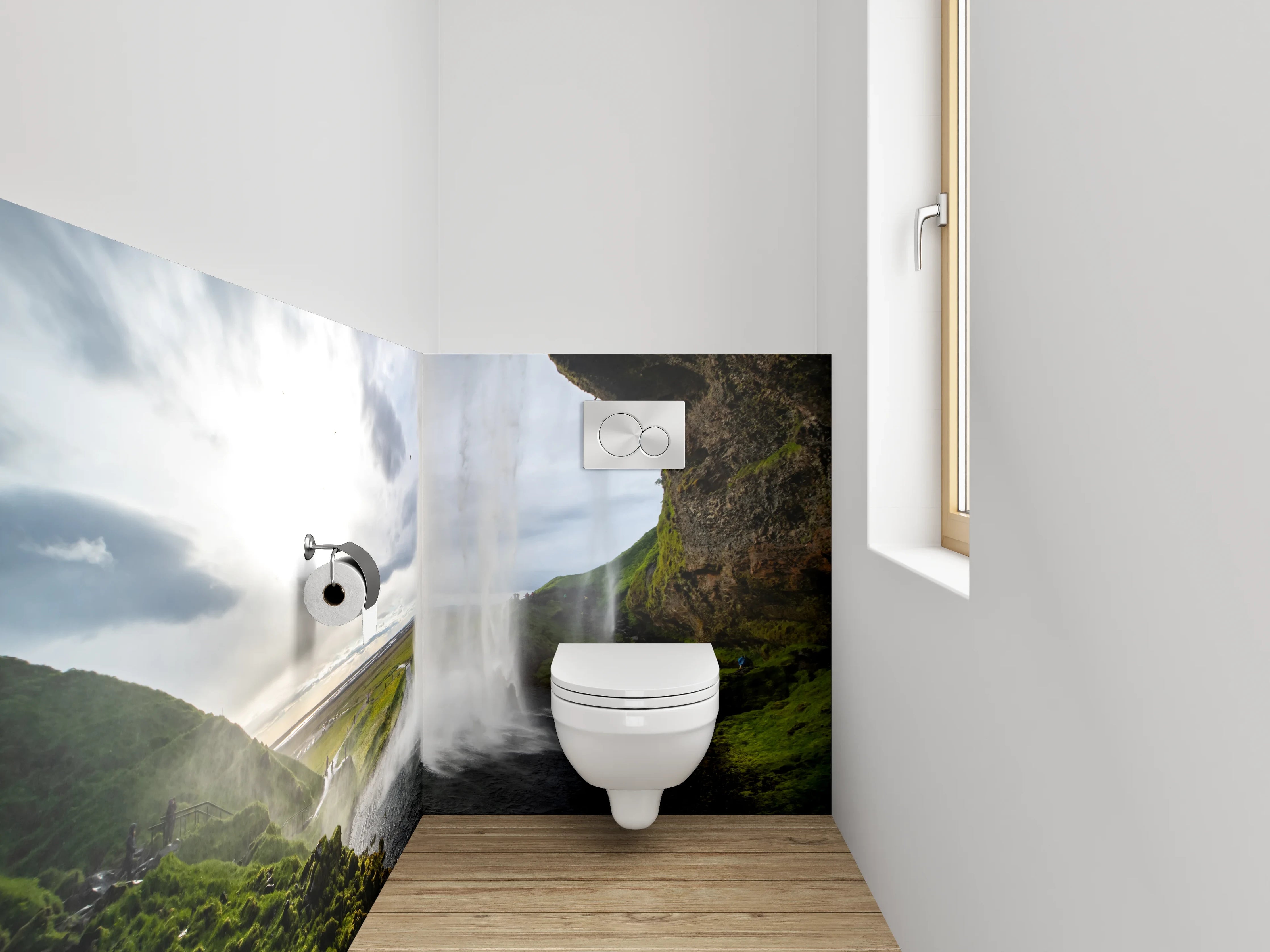 WC-Rückwand - Beeindruckender Wasserfall Island Naturpanorama