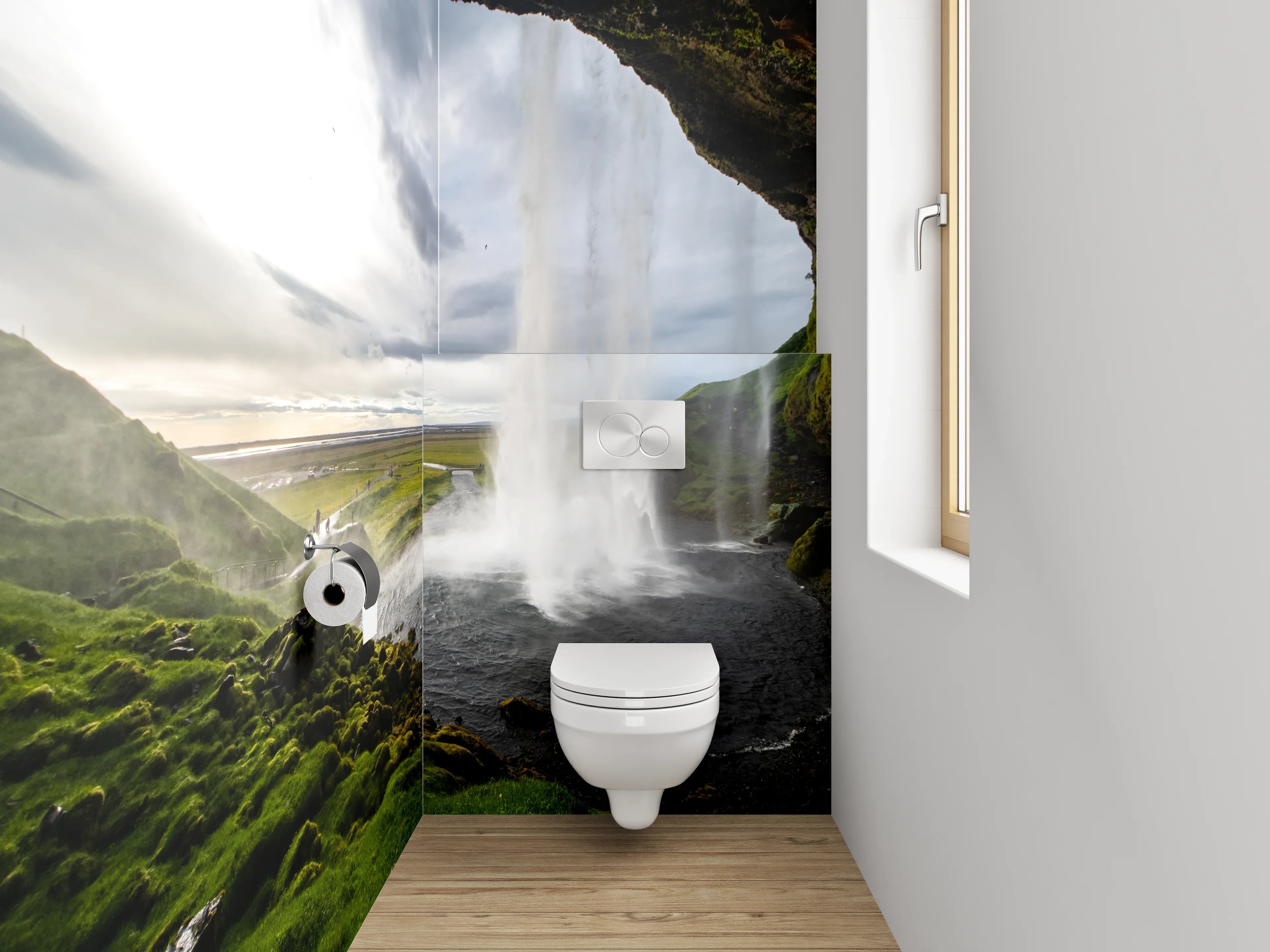 WC-Rückwand - Beeindruckender Wasserfall Island Naturpanorama
