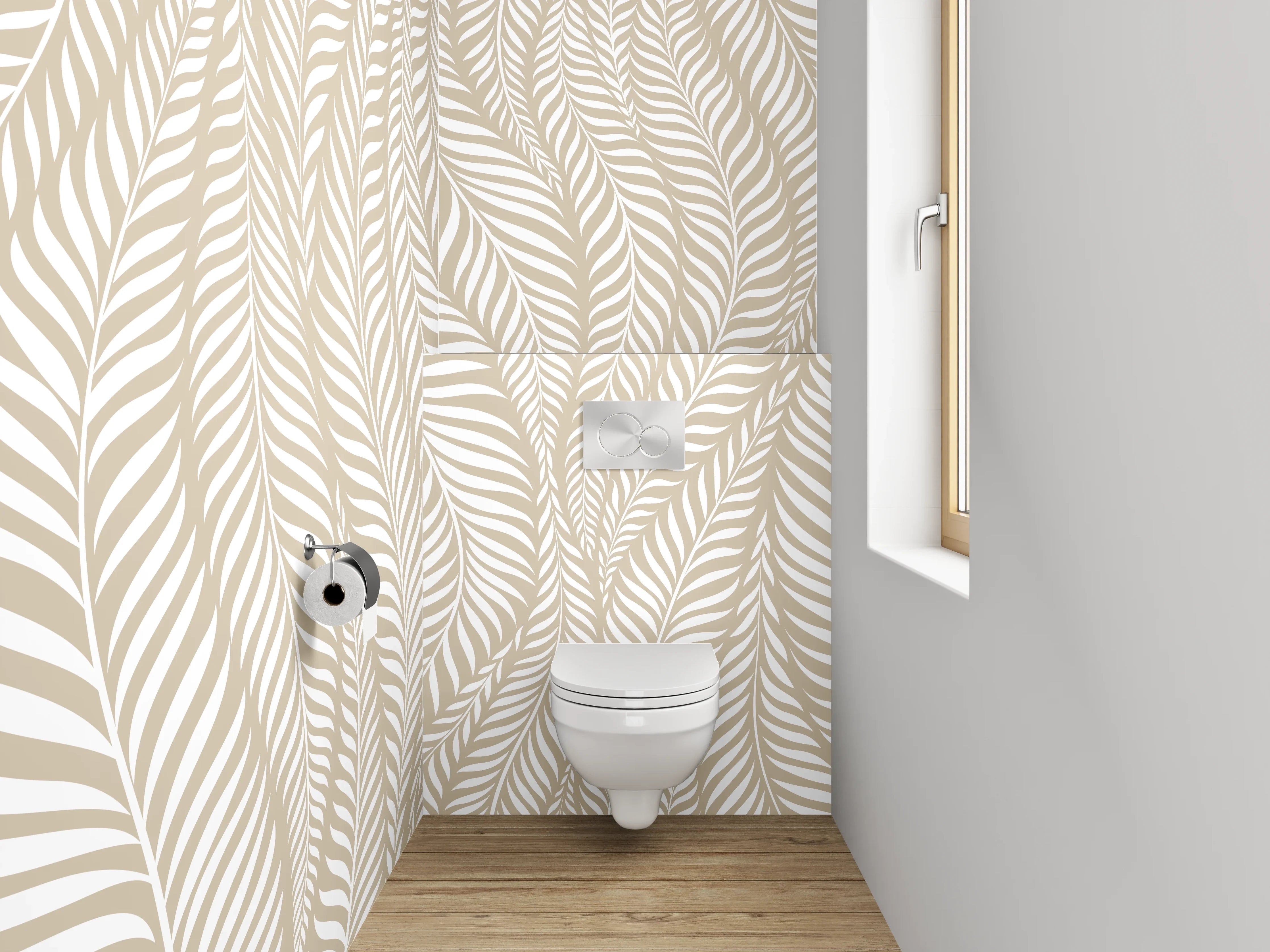 WC-Rückwand - Beige Blätter Design Tapete
