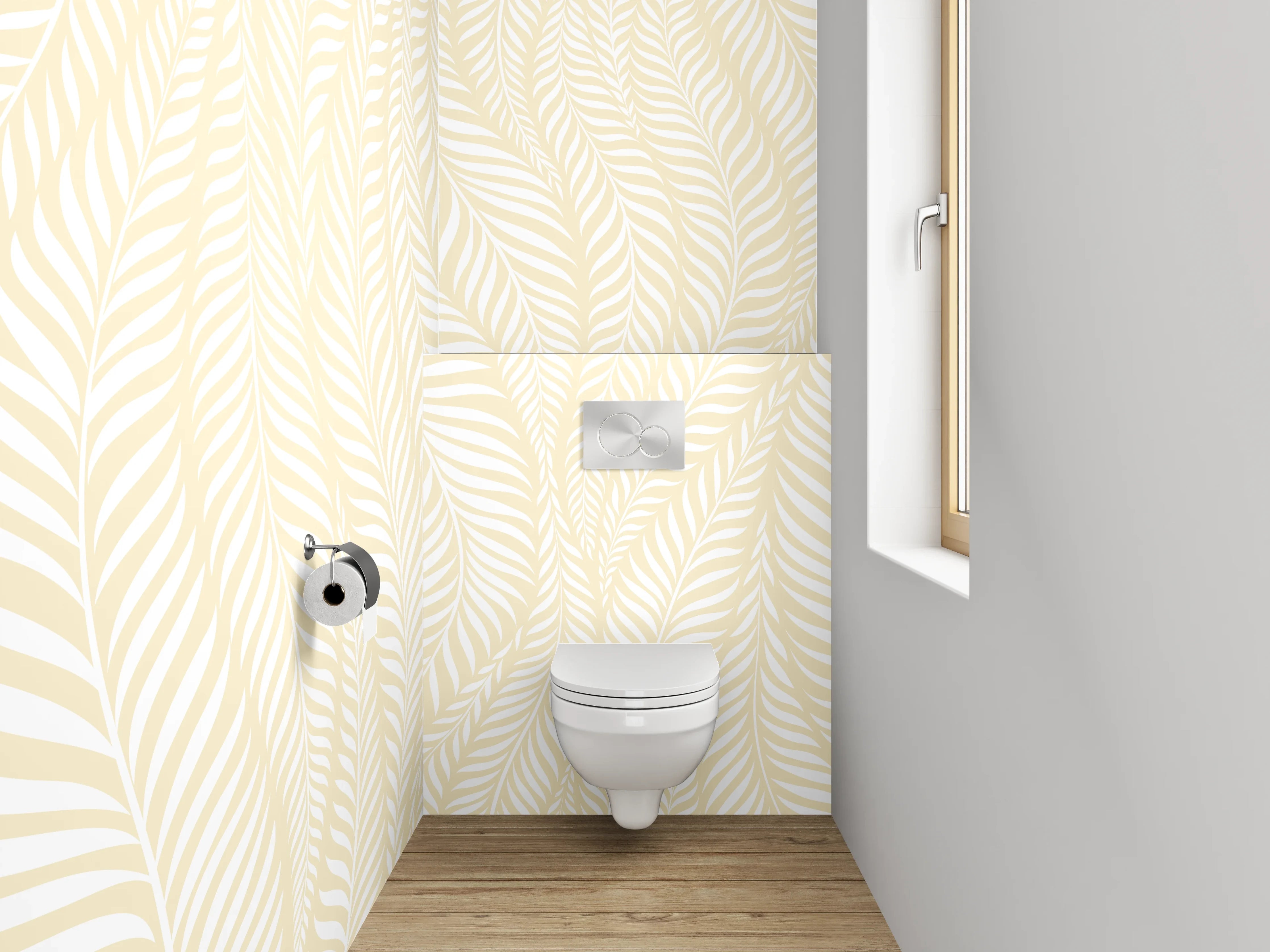 WC-Rückwand - Beige Blätter Muster Tapete