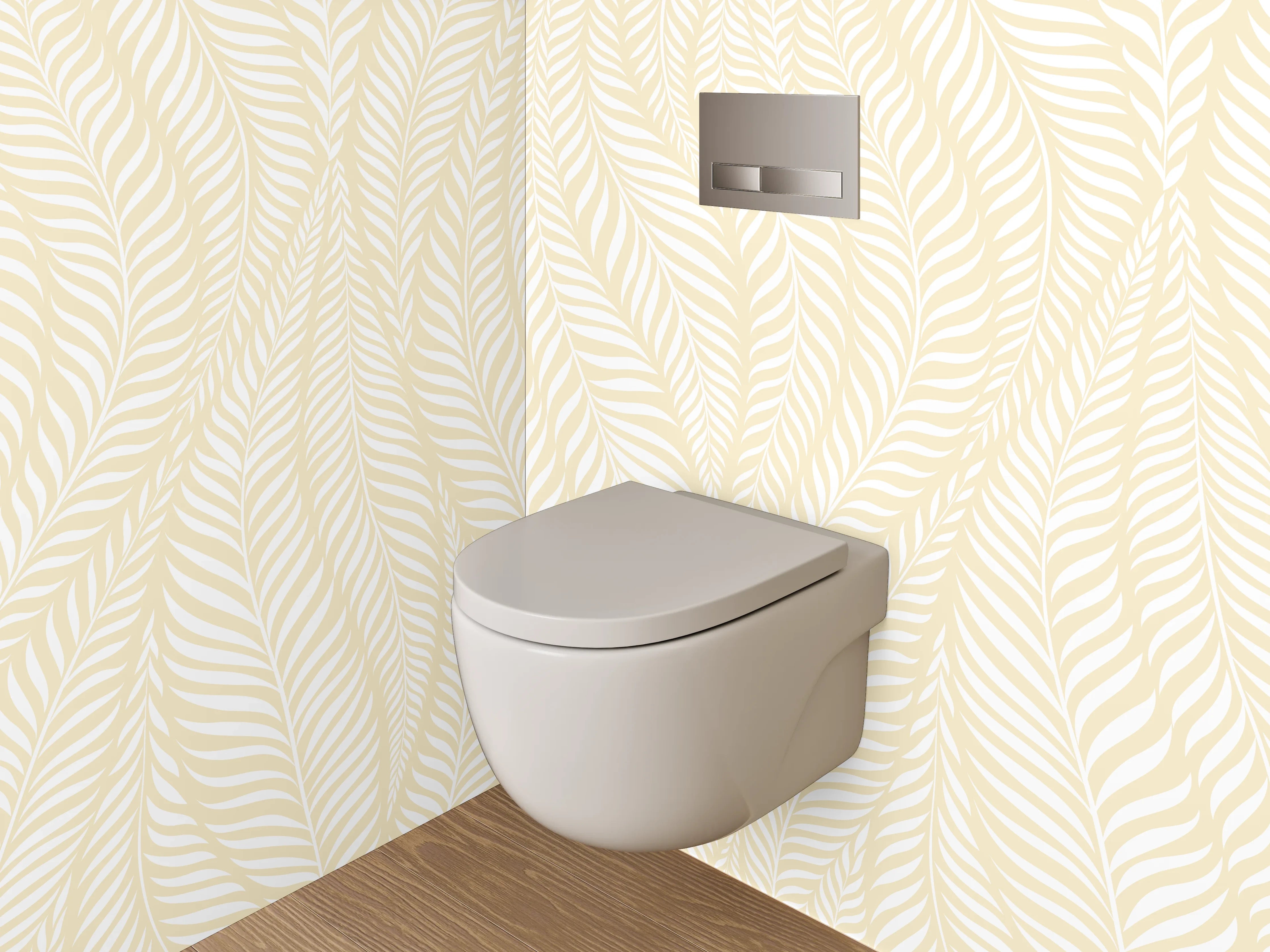 WC-Rückwand - Beige Blätter Muster Tapete