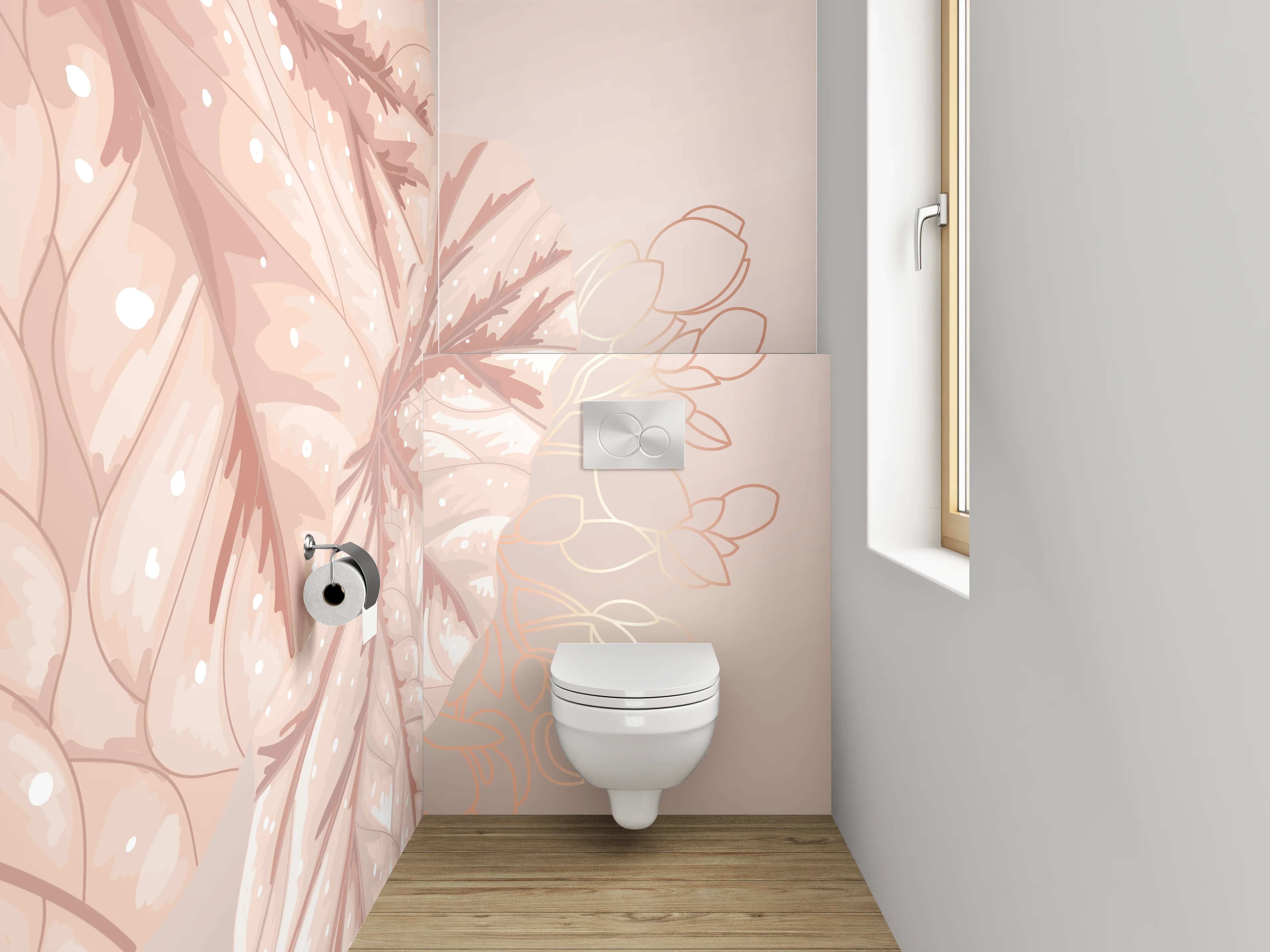 WC-Rückwand - Beige Blatt Illustration dezent