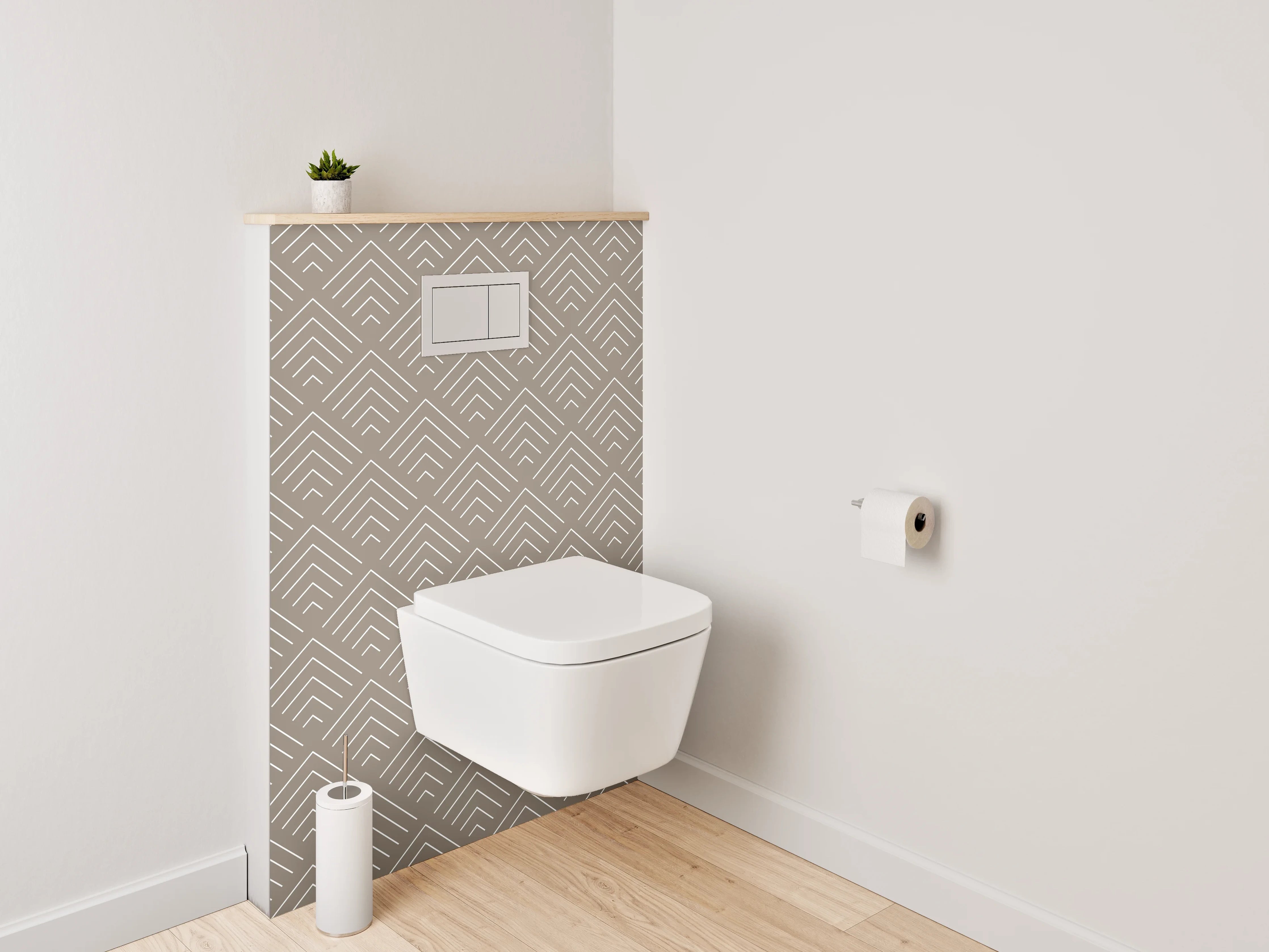 WC-Rückwand - Beige-Grau Retrogeometrie auf Weiß