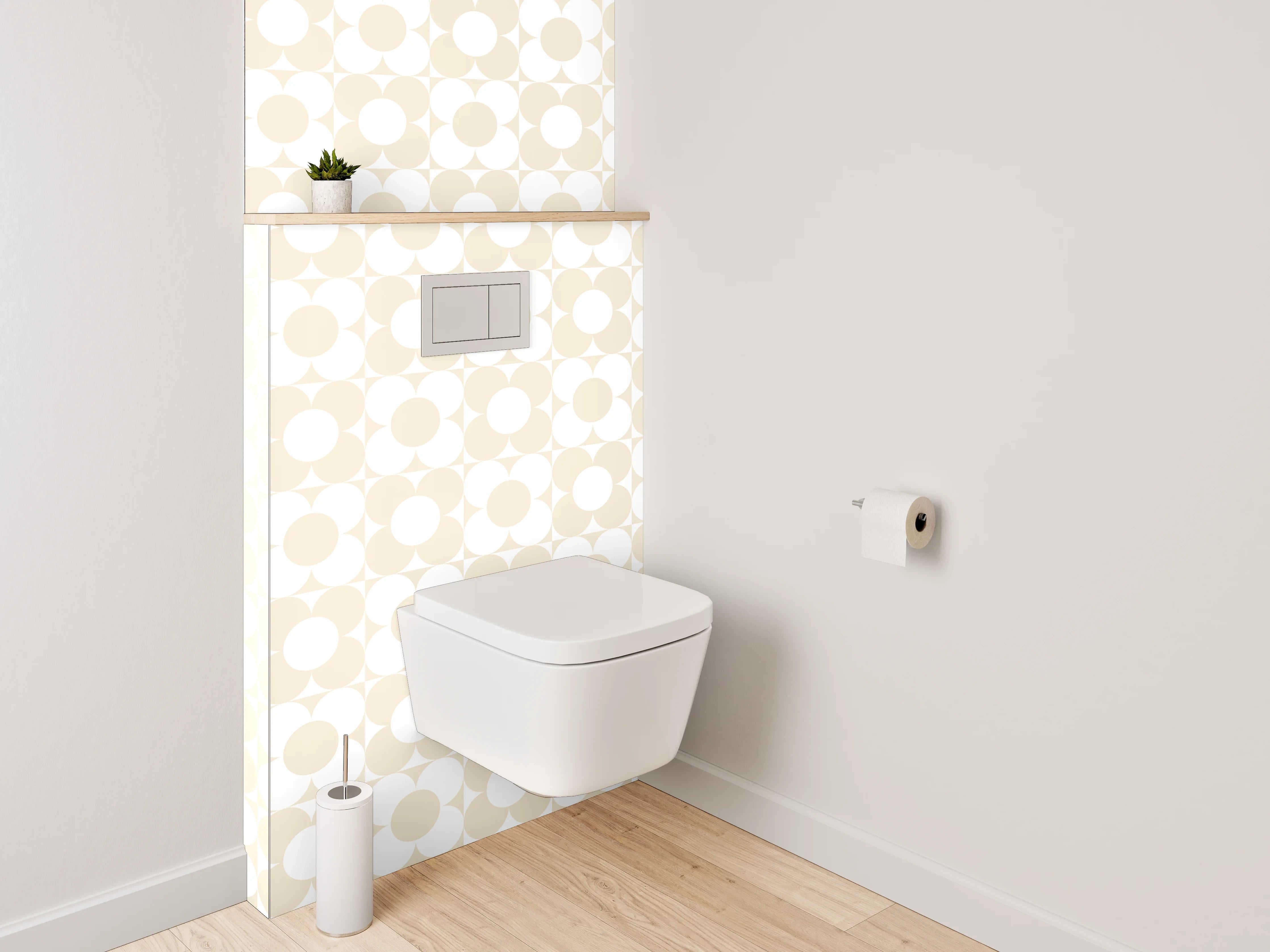 WC-Rückwand - Beige Kreismuster Retro-Look