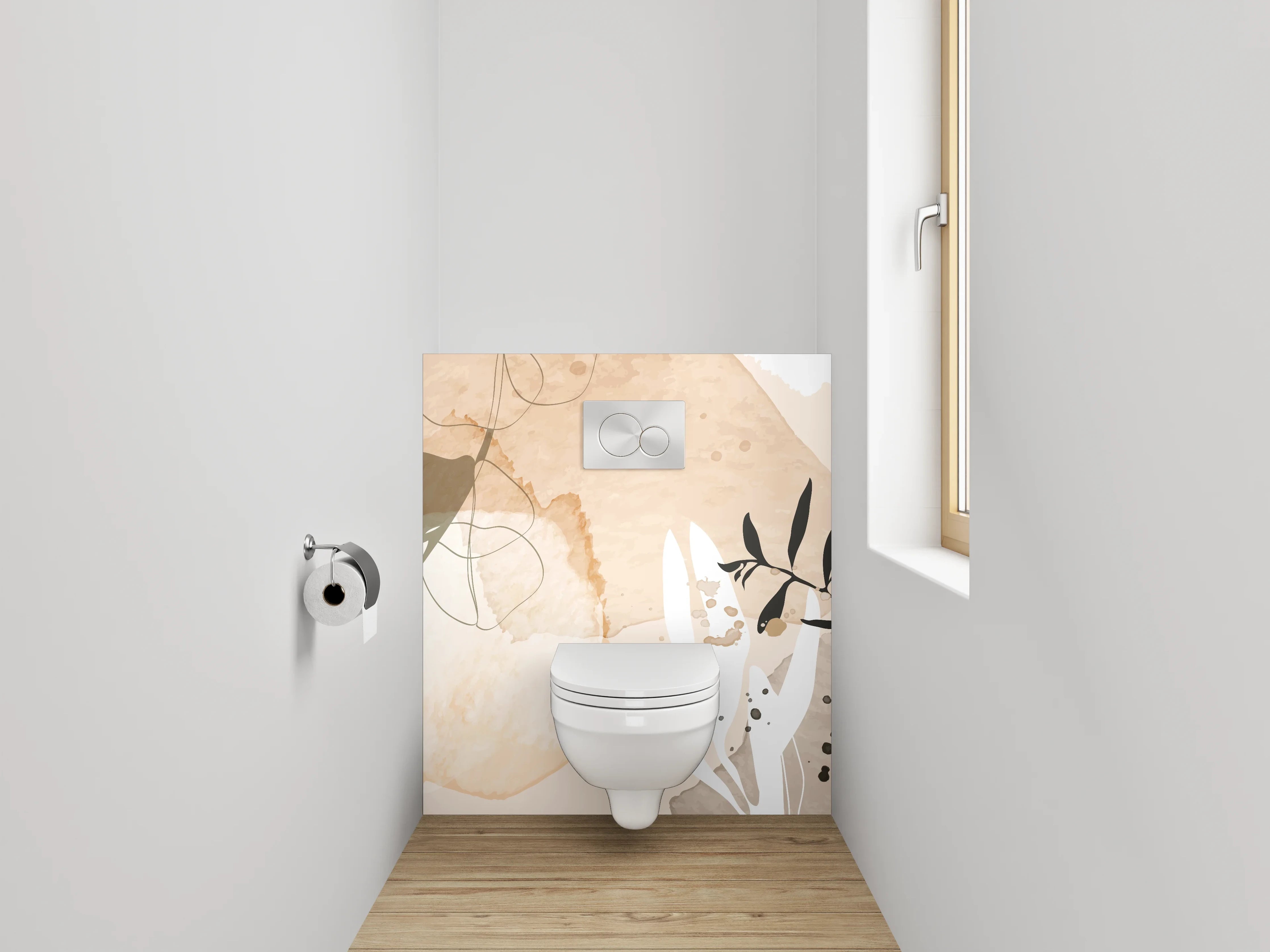 WC-Rückwand - Beige Lineart Aquarell Pflanzen