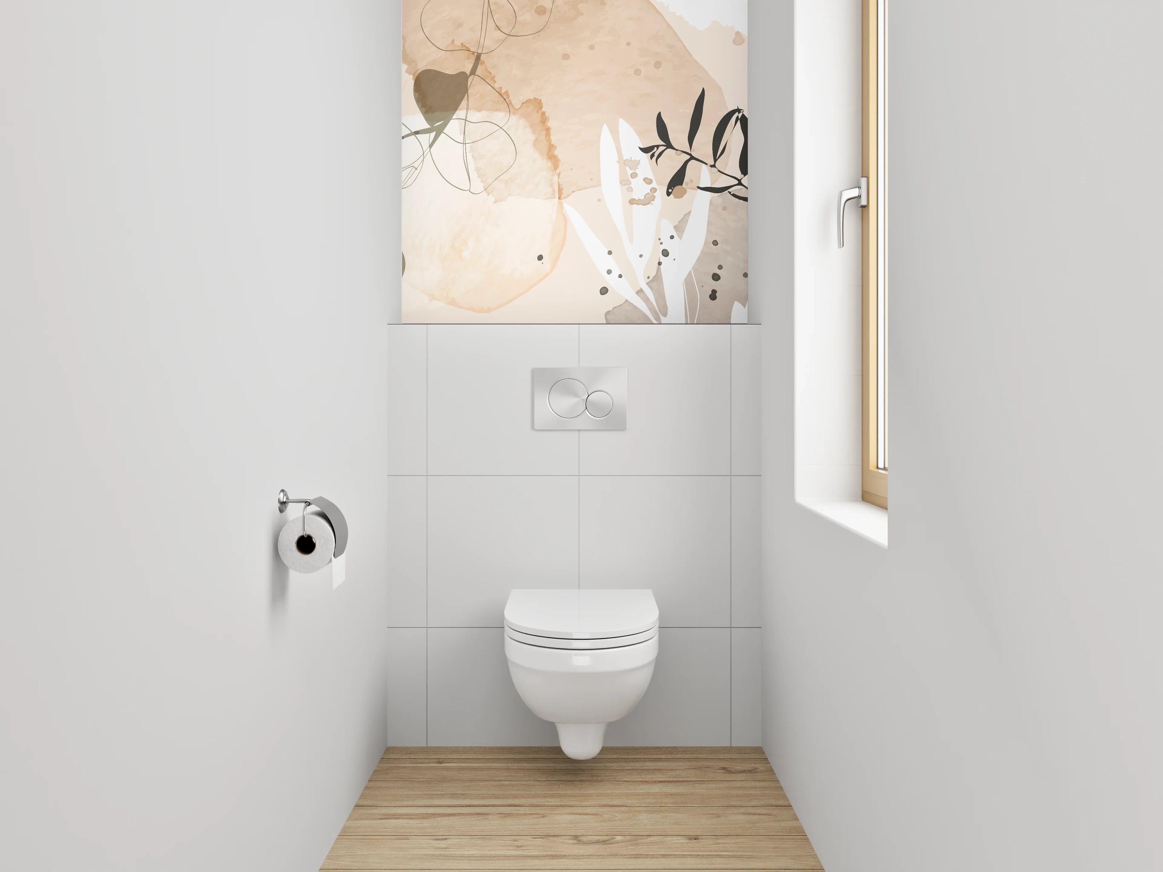 WC-Rückwand - Beige Lineart Aquarell Pflanzen