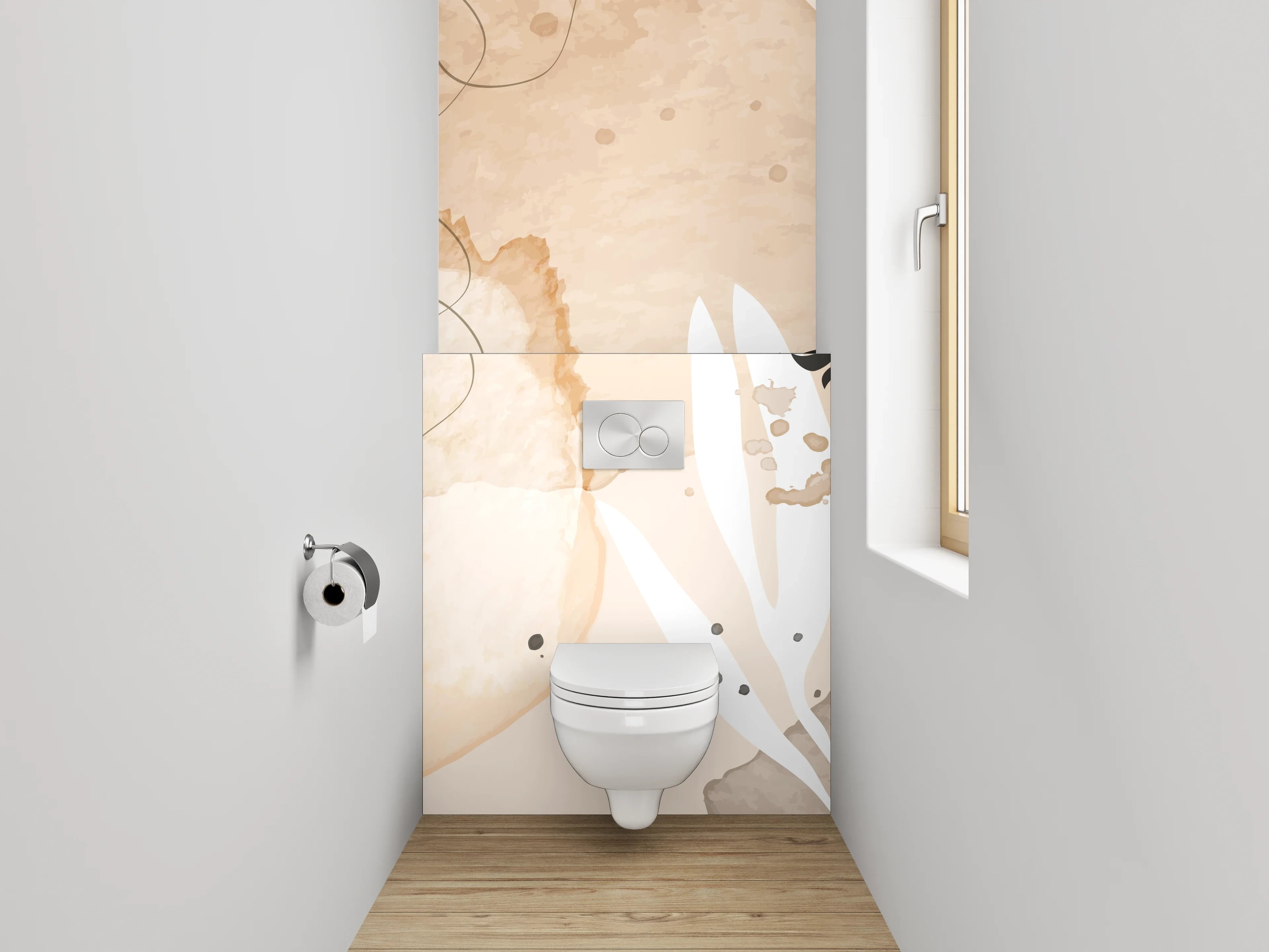 WC-Rückwand - Beige Lineart Aquarell Pflanzen