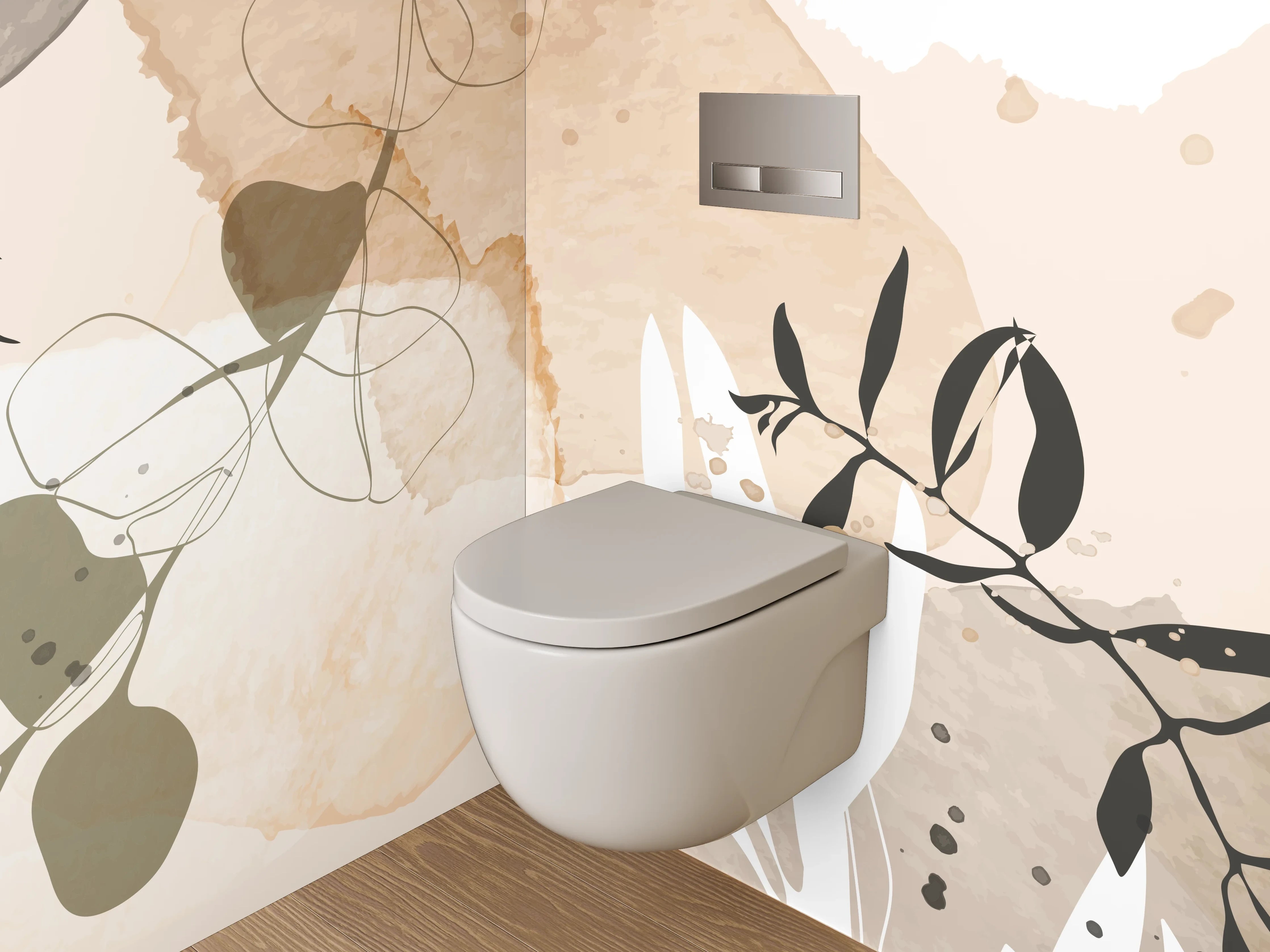 WC-Rückwand - Beige Lineart Aquarell Pflanzen