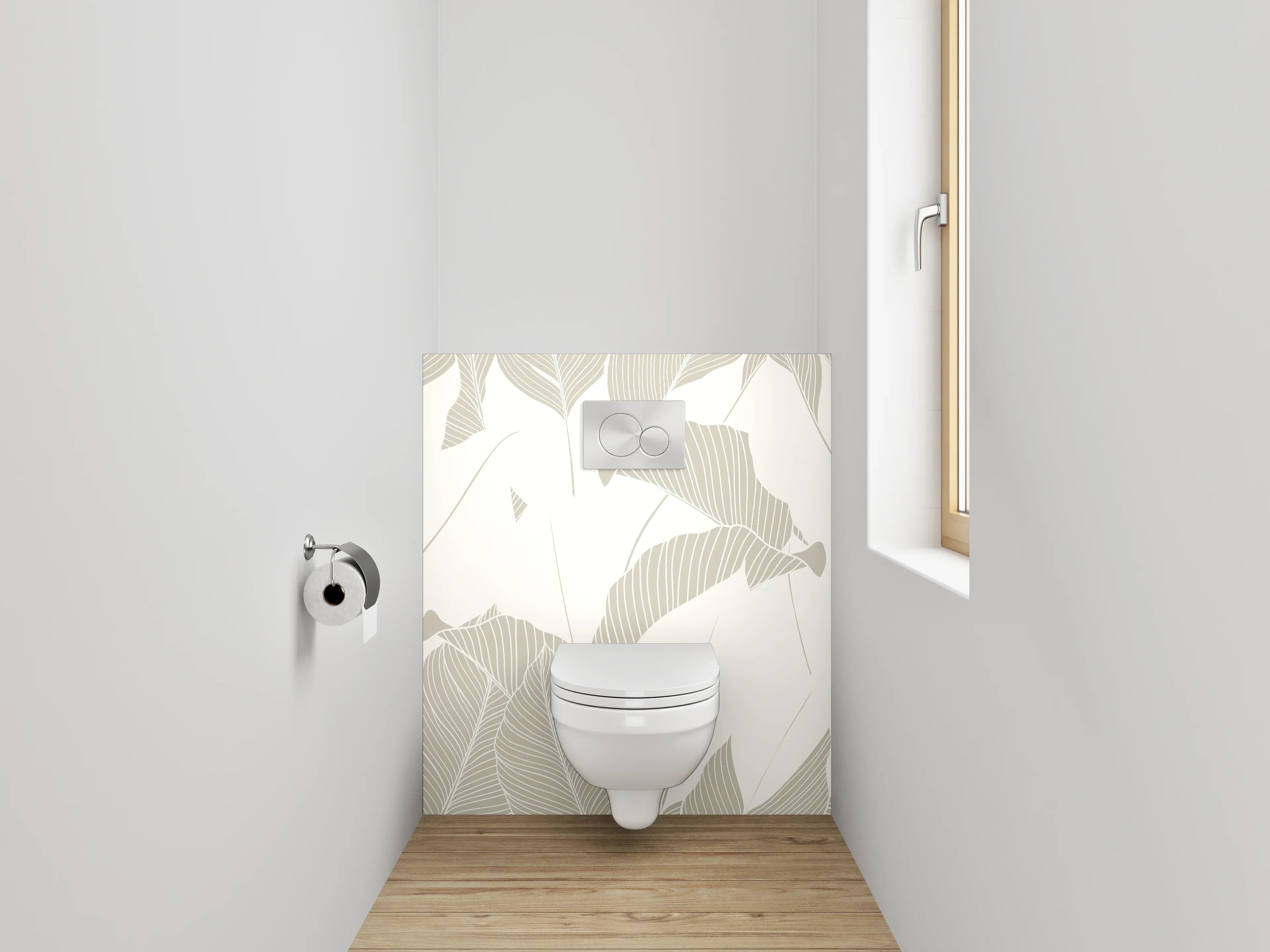WC-Rückwand - Beige Lineart Blätter Tapete