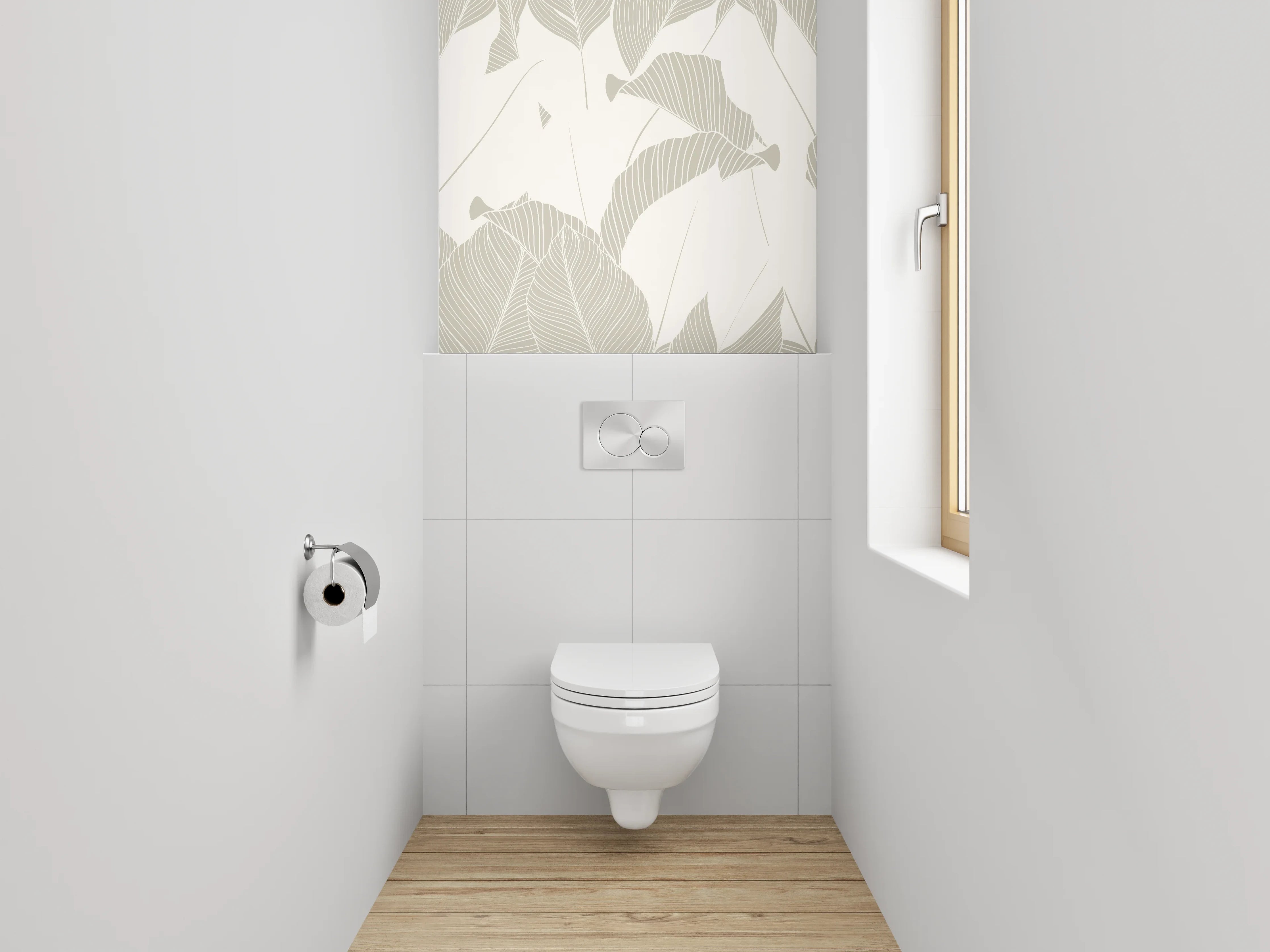 WC-Rückwand - Beige Lineart Blätter Tapete