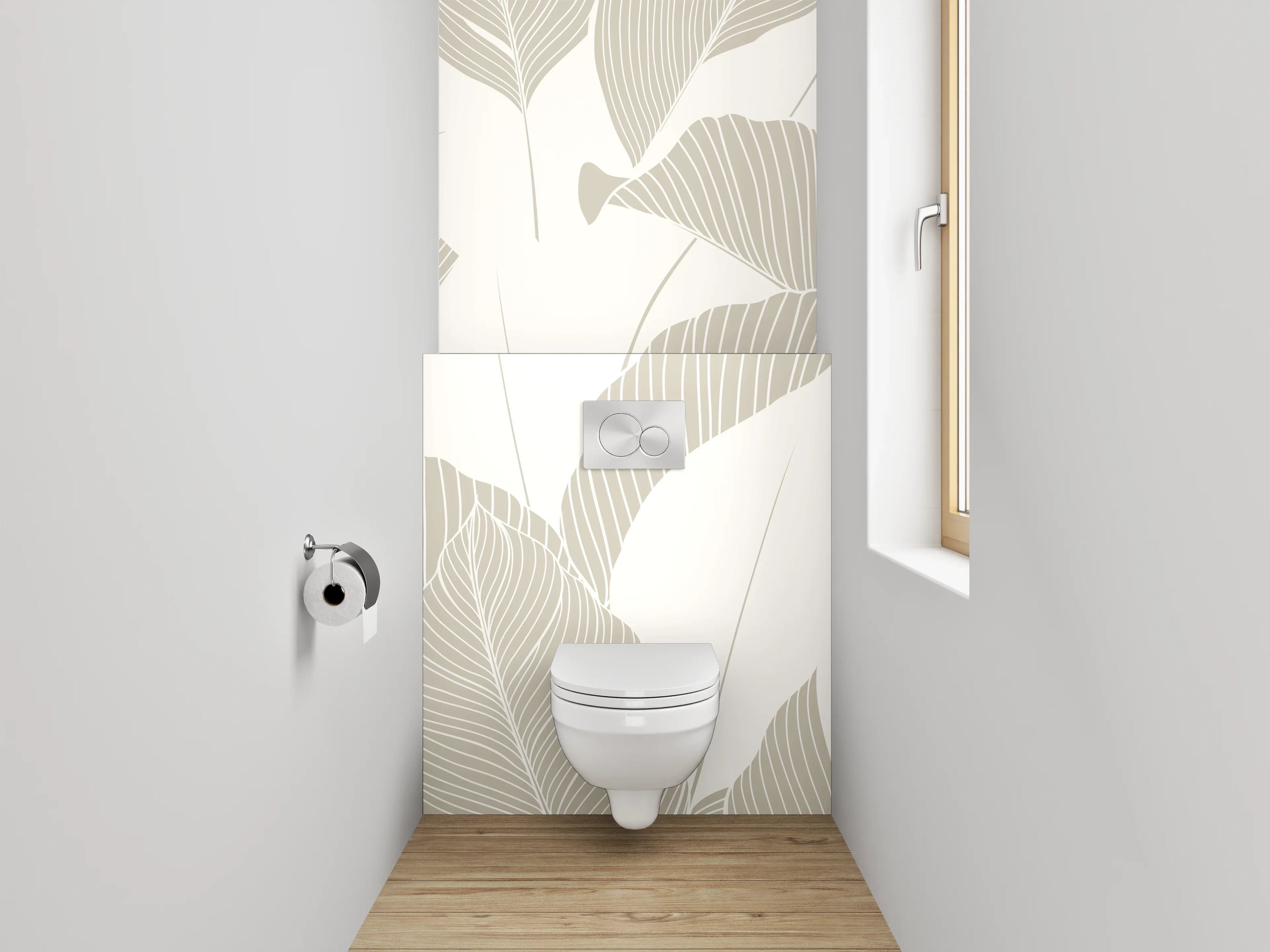 WC-Rückwand - Beige Lineart Blätter Tapete