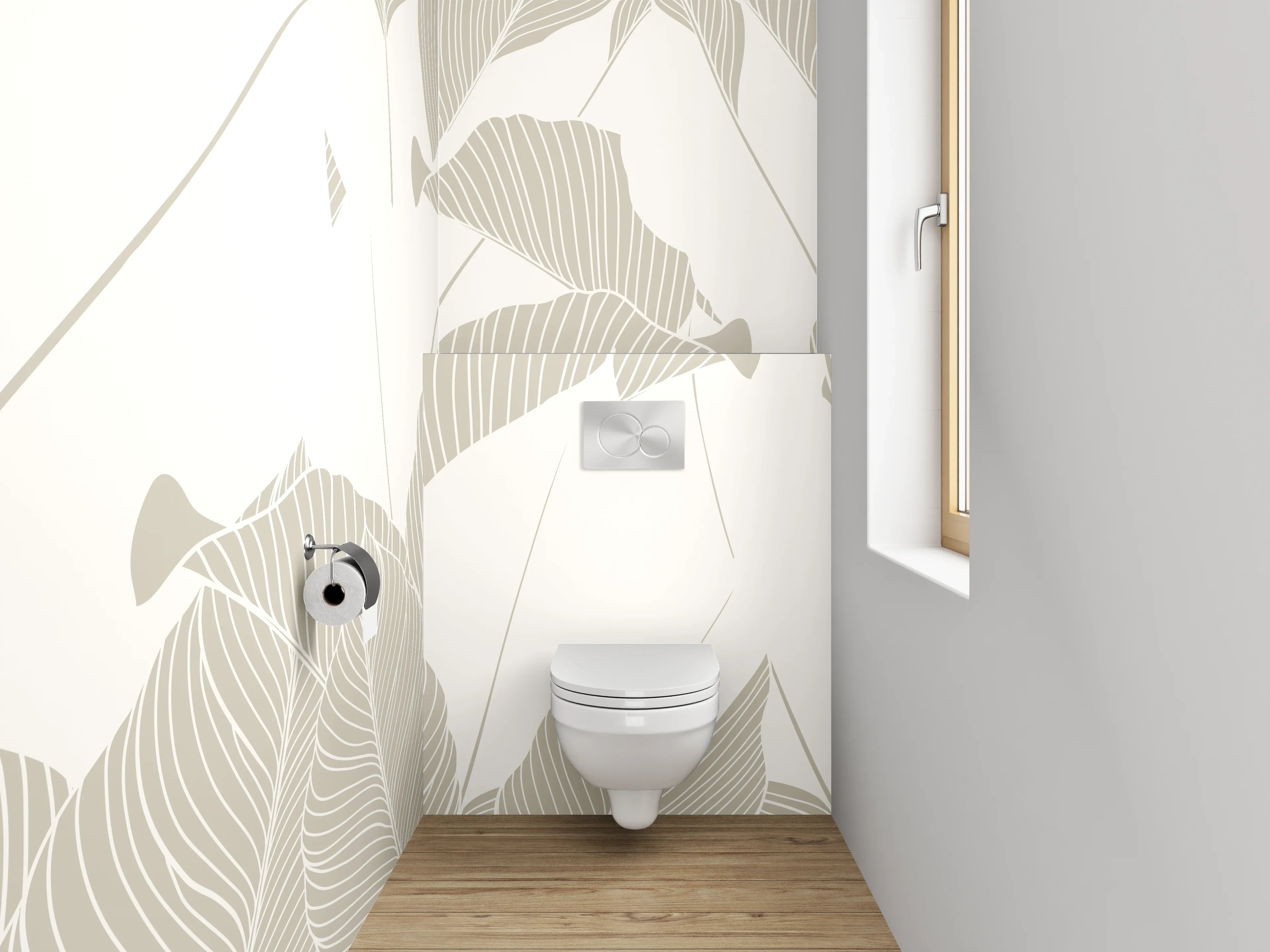 WC-Rückwand - Beige Lineart Blätter Tapete