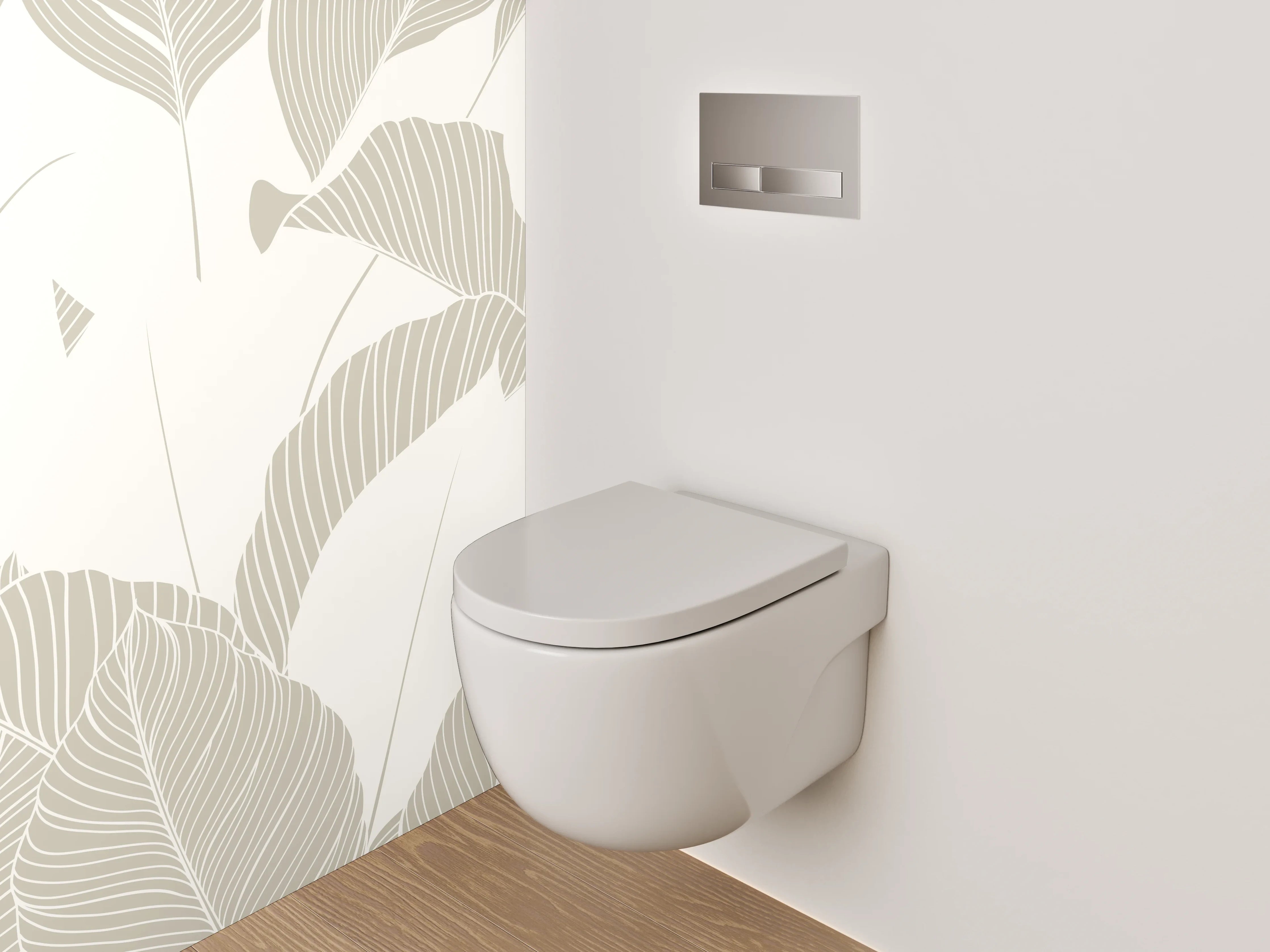 WC-Rückwand - Beige Lineart Blätter Tapete
