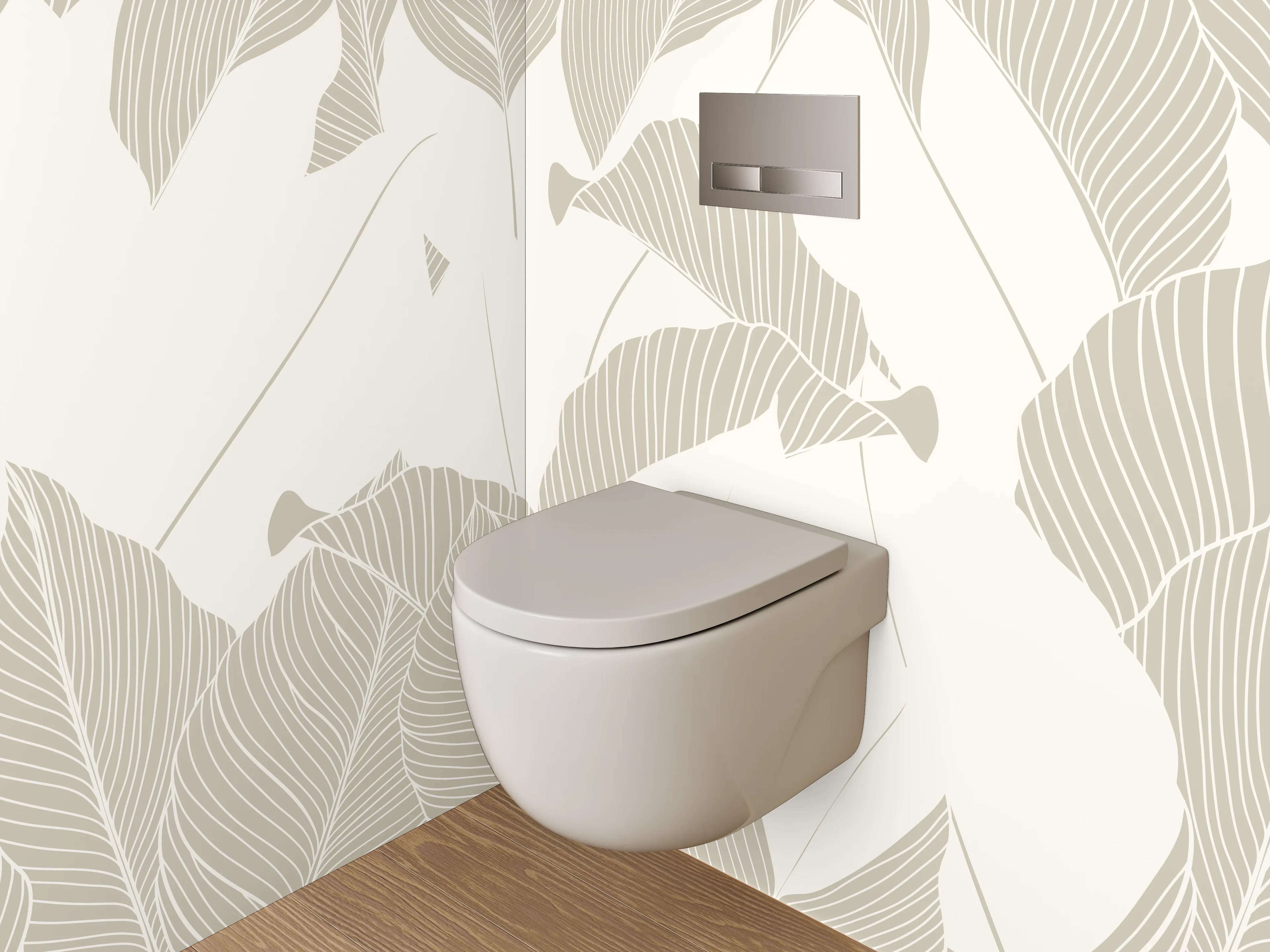 WC-Rückwand - Beige Lineart Blätter Tapete