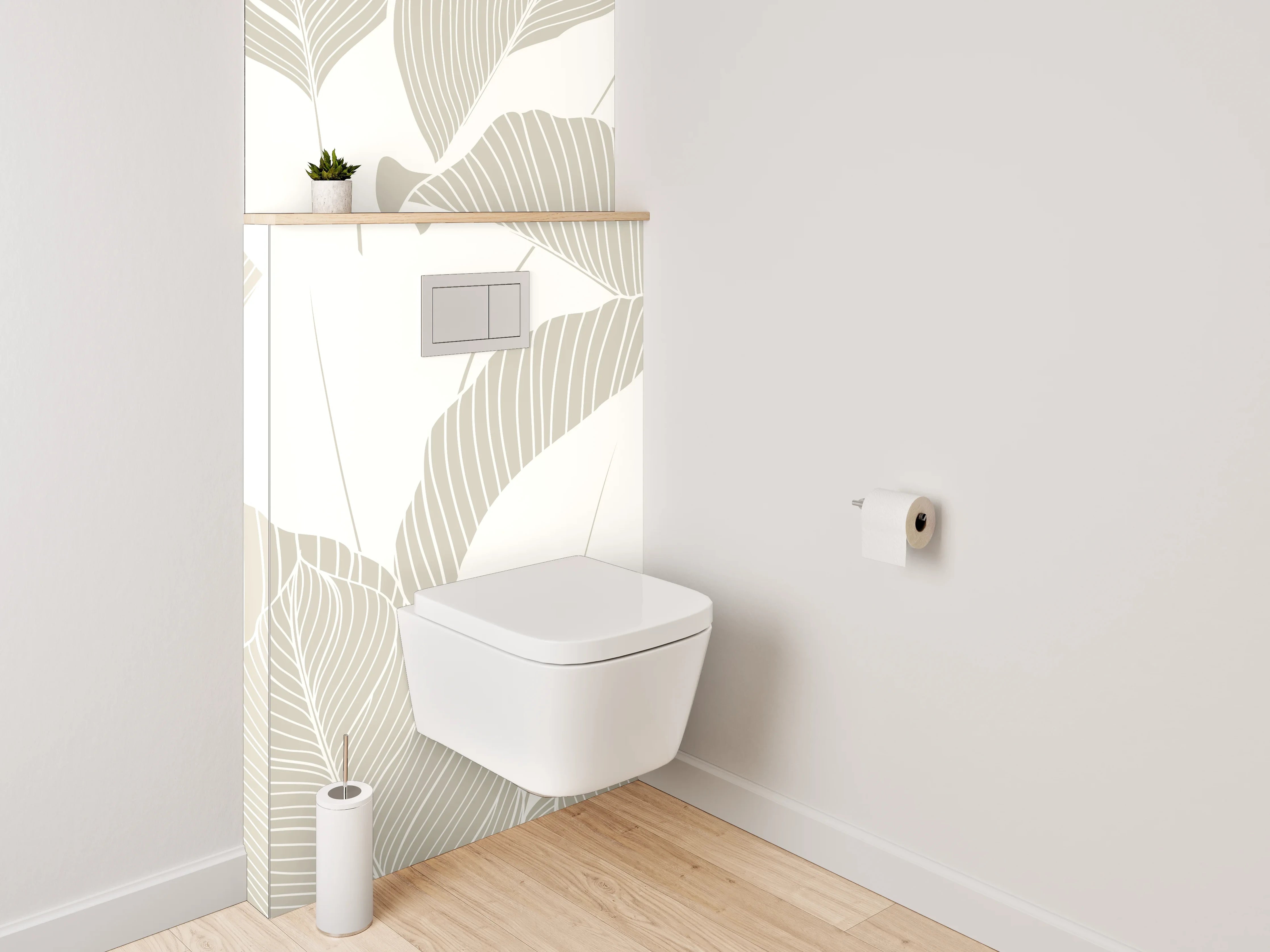WC-Rückwand - Beige Lineart Blätter Tapete