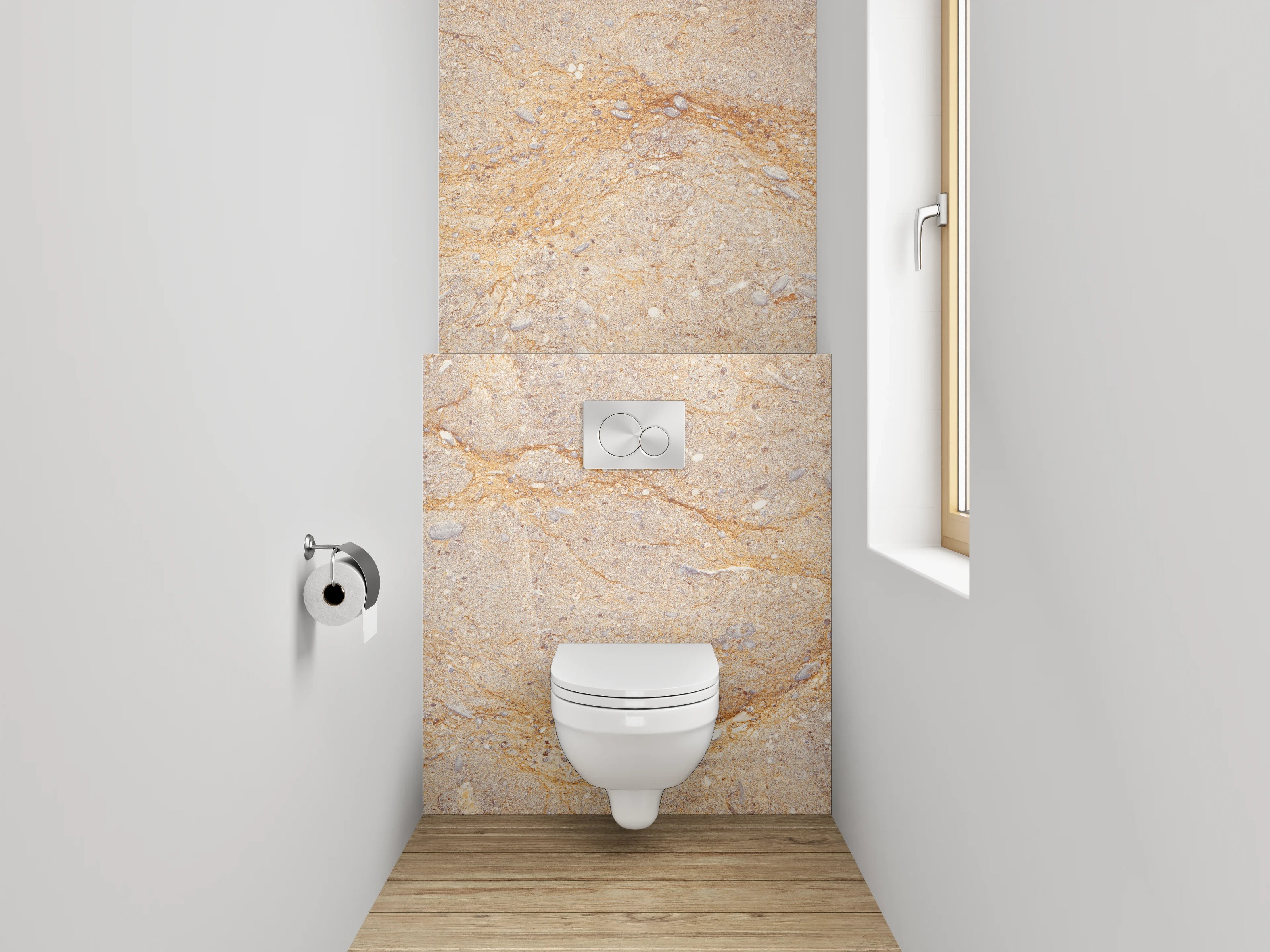 WC-Rückwand - Beige Marmor-Textur mit goldenen Linien
