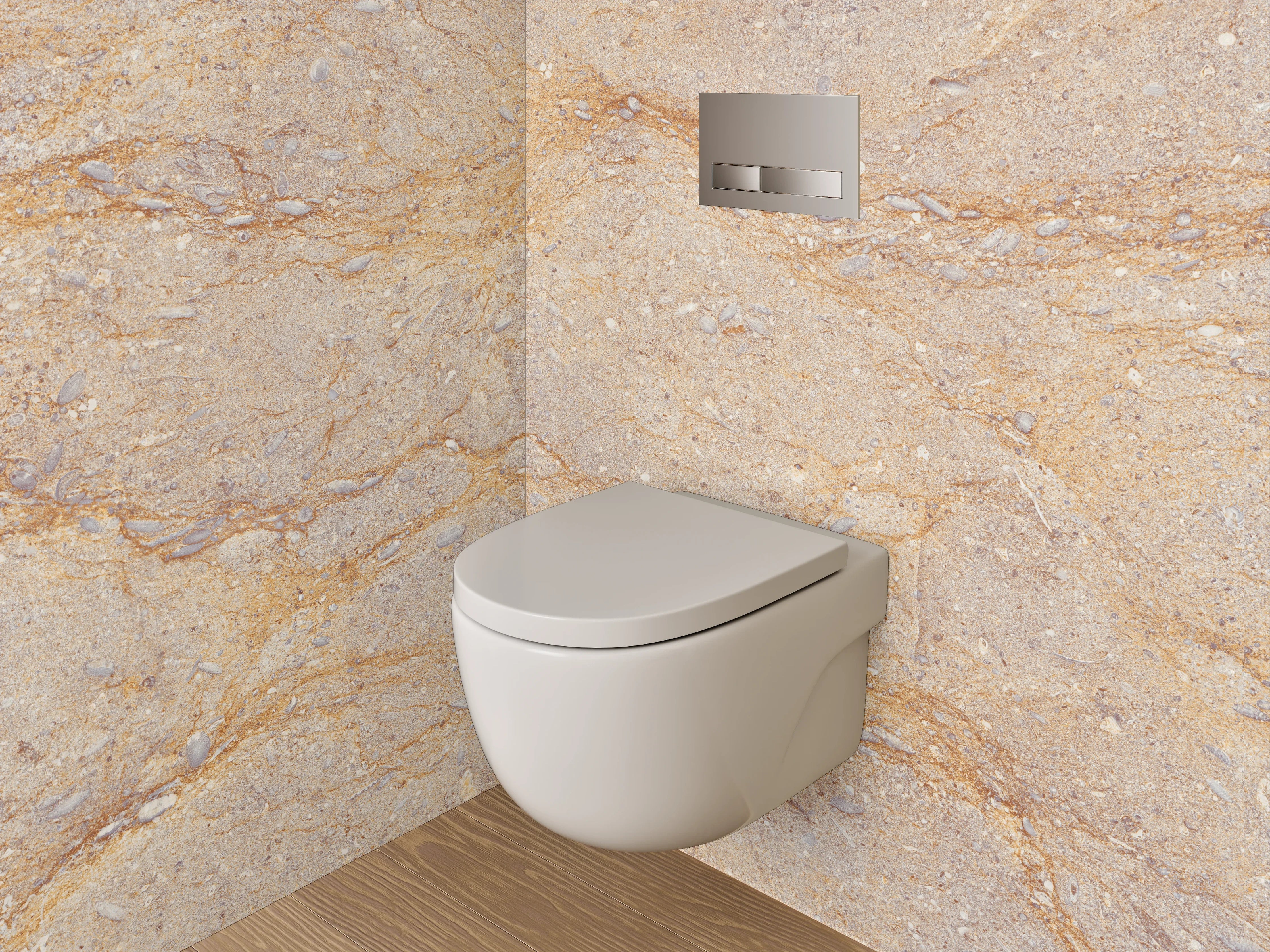 WC-Rückwand - Beige Marmor-Textur mit goldenen Linien