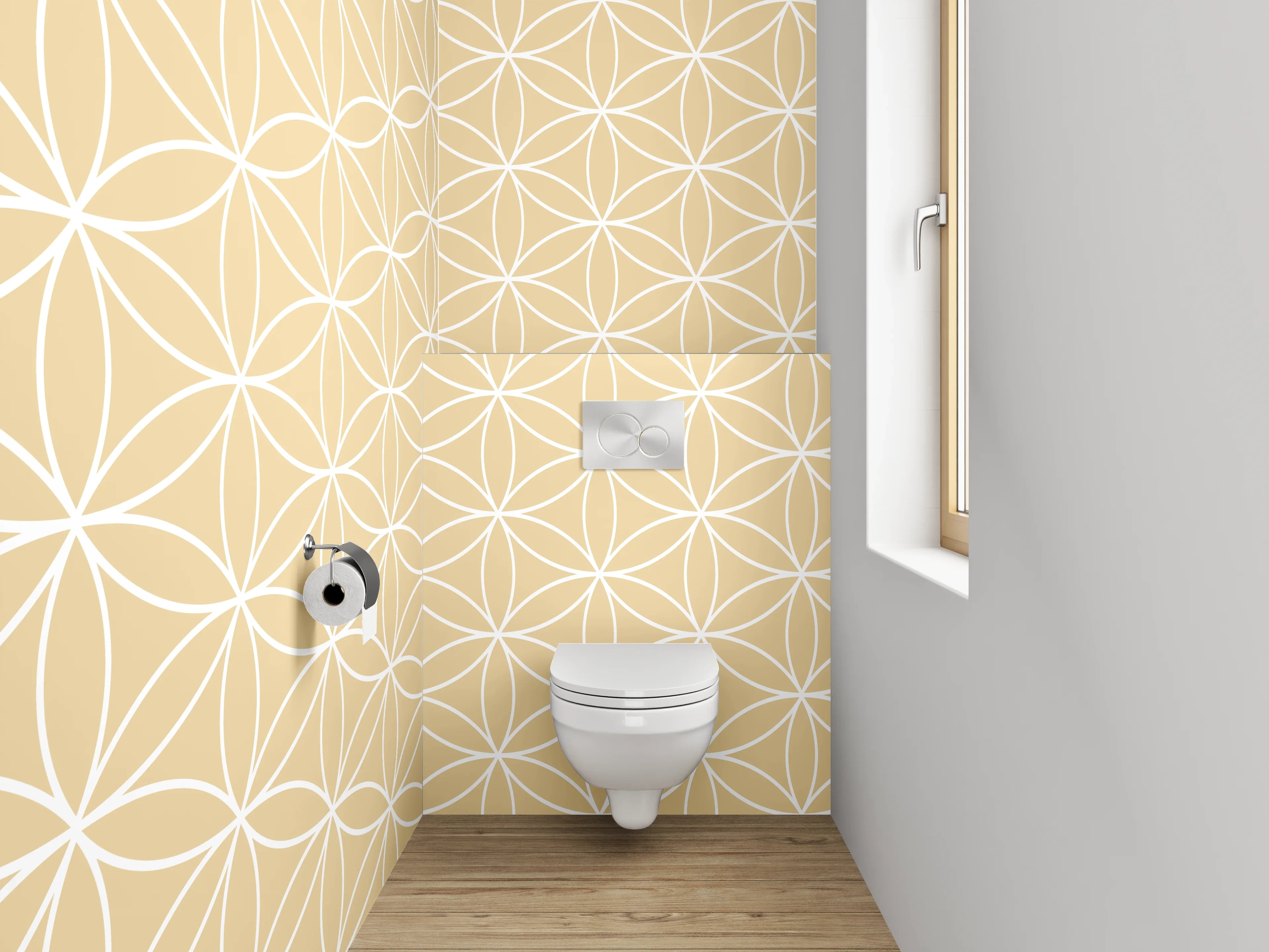 WC-Rückwand - Beige Muster mit geometrischen Linien