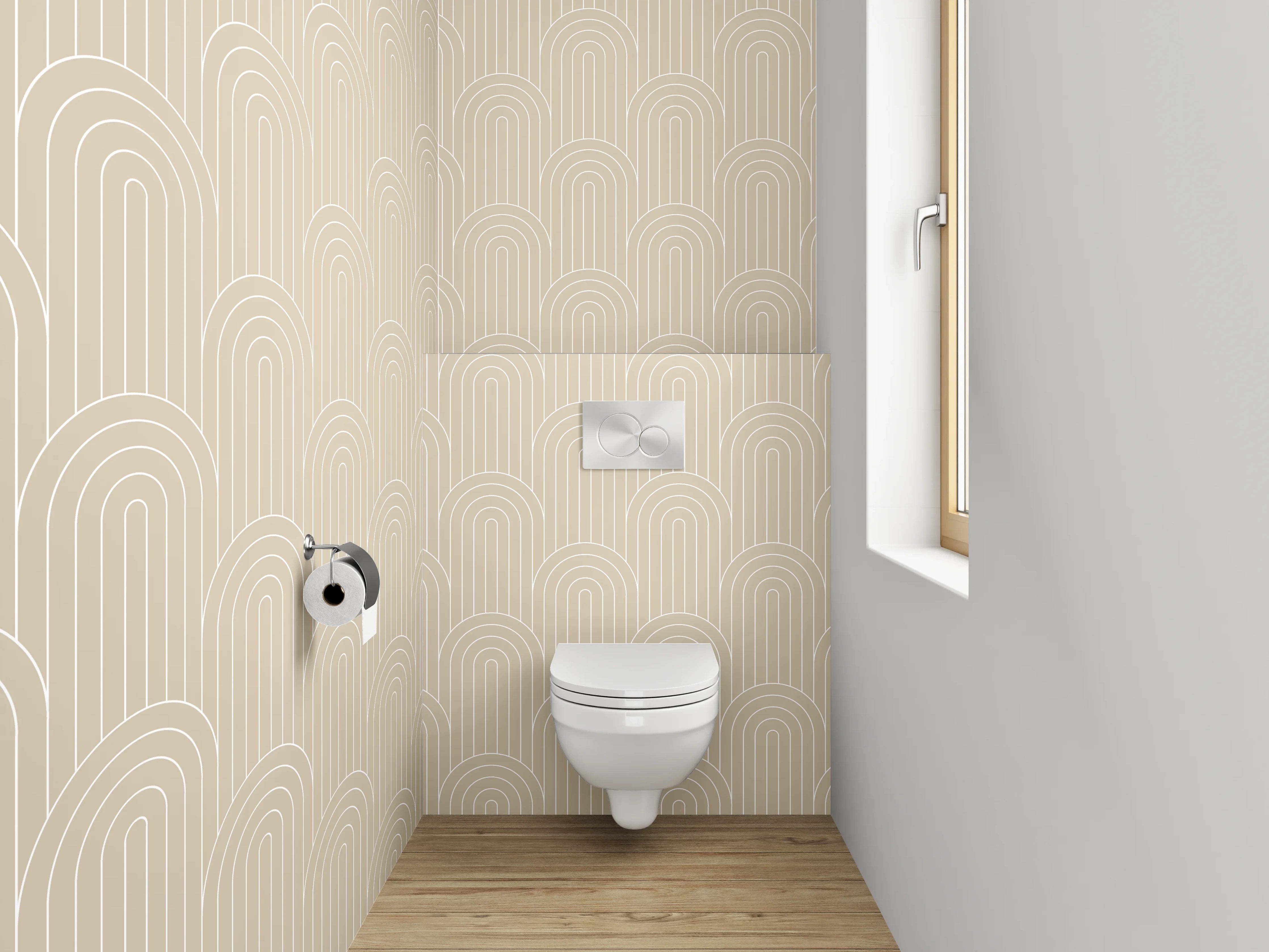 WC-Rückwand - Beige Retro Muster Kreise Tapete