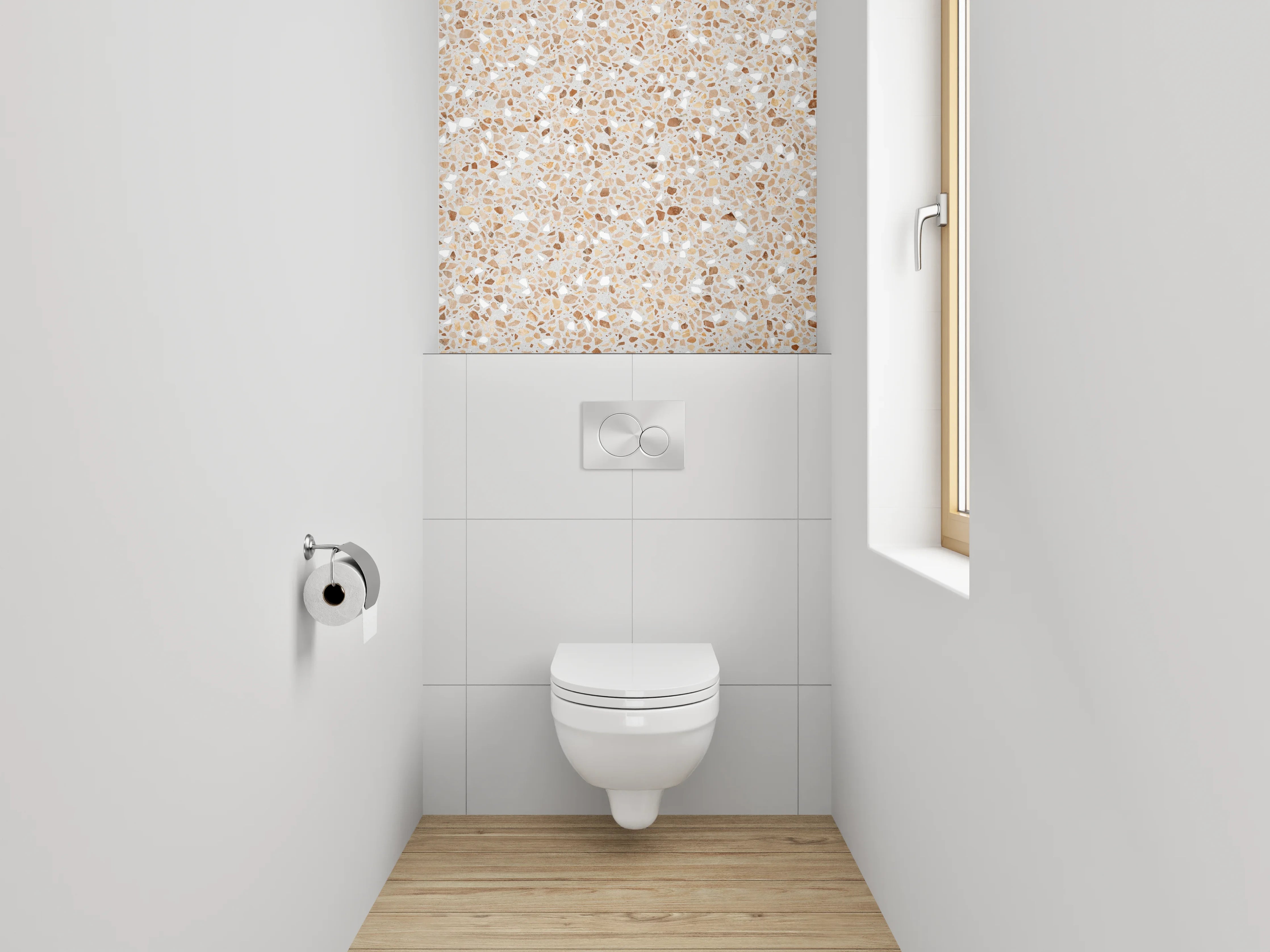 WC-Rückwand - Beige Terrazzo Mosaikoptik modern