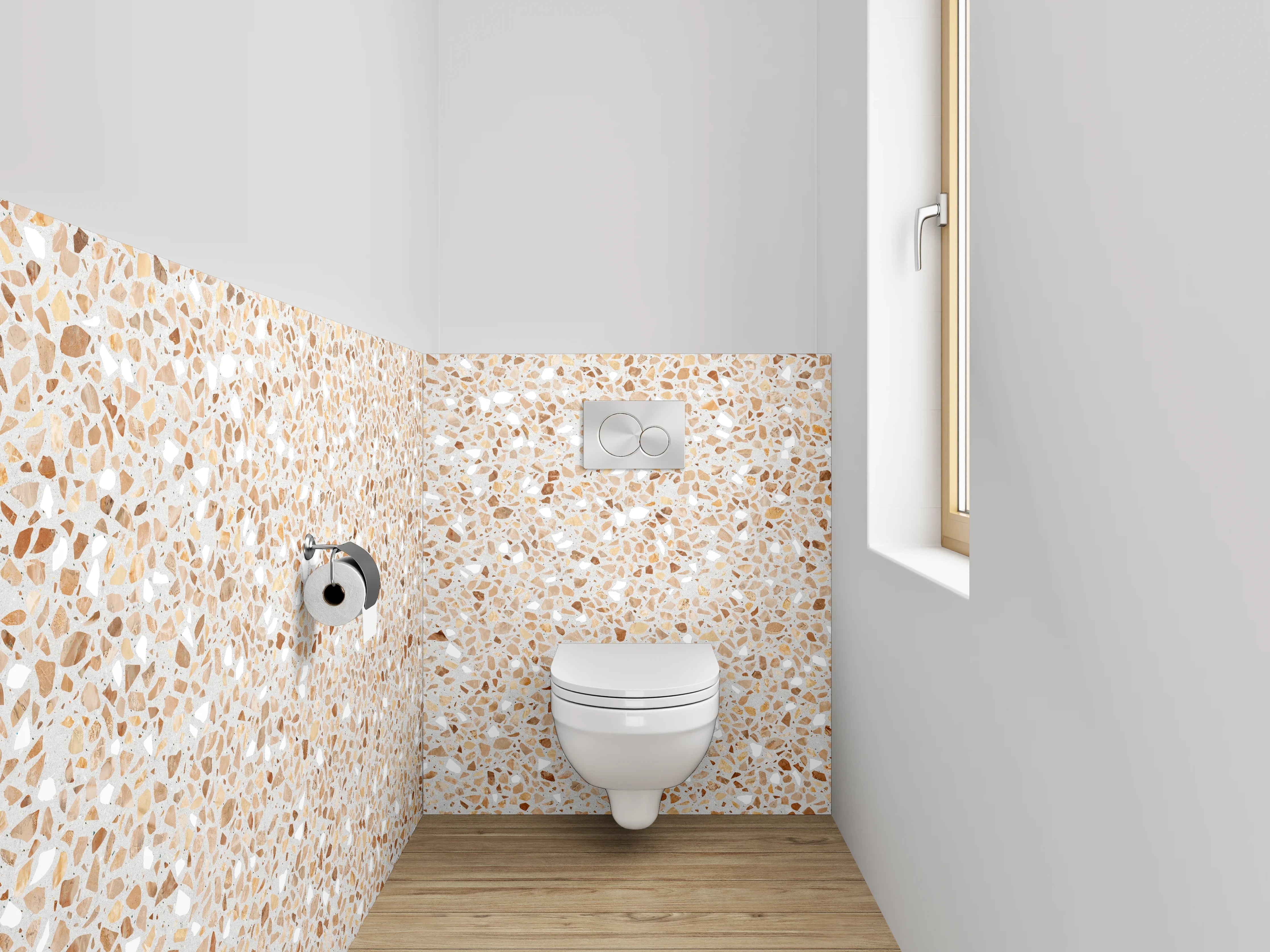 WC-Rückwand - Beige Terrazzo Mosaikoptik modern
