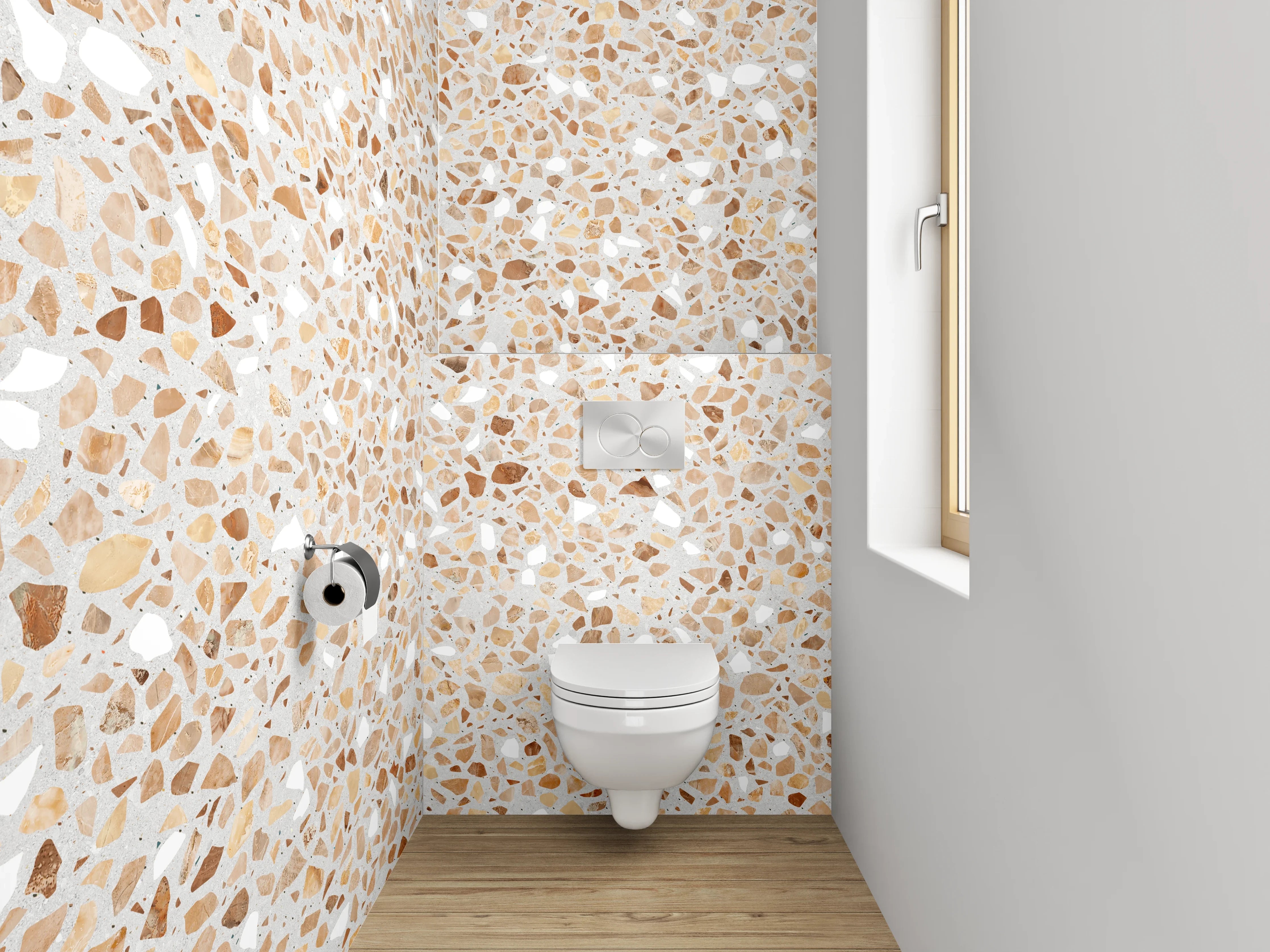 WC-Rückwand - Beige Terrazzo Mosaikoptik modern