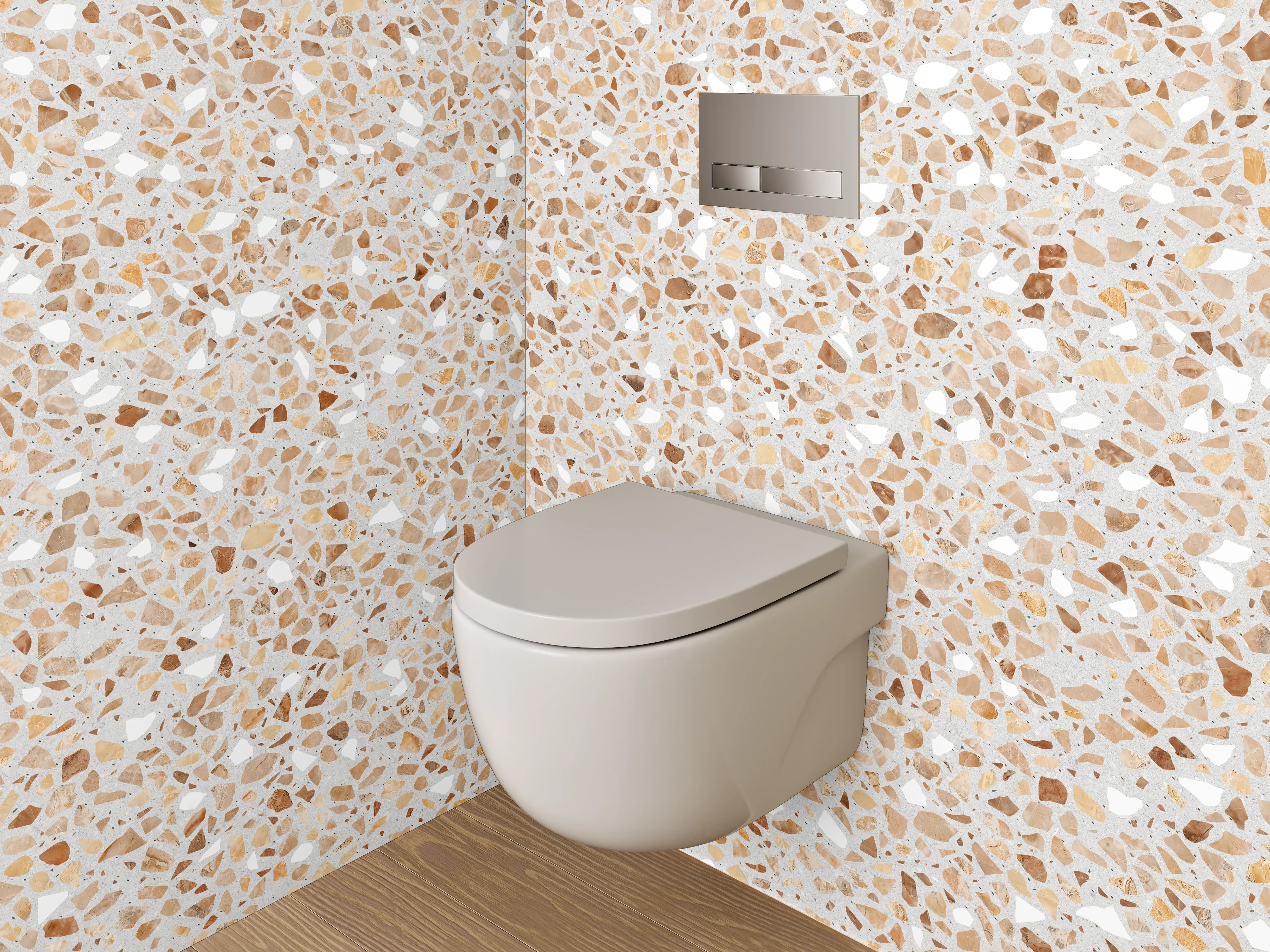 WC-Rückwand - Beige Terrazzo Mosaikoptik modern