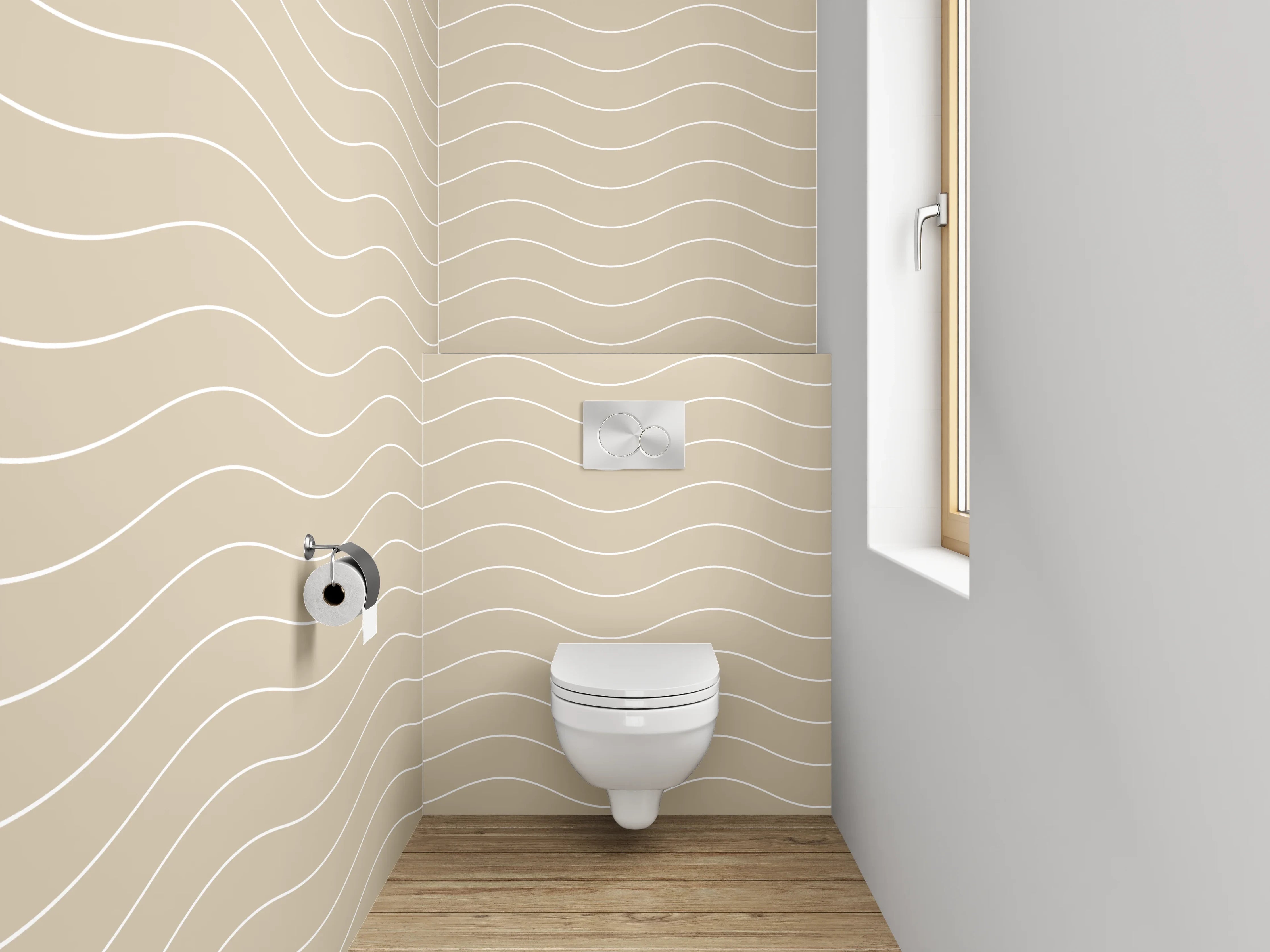WC-Rückwand - Beige Wellenmuster Minimalistisch