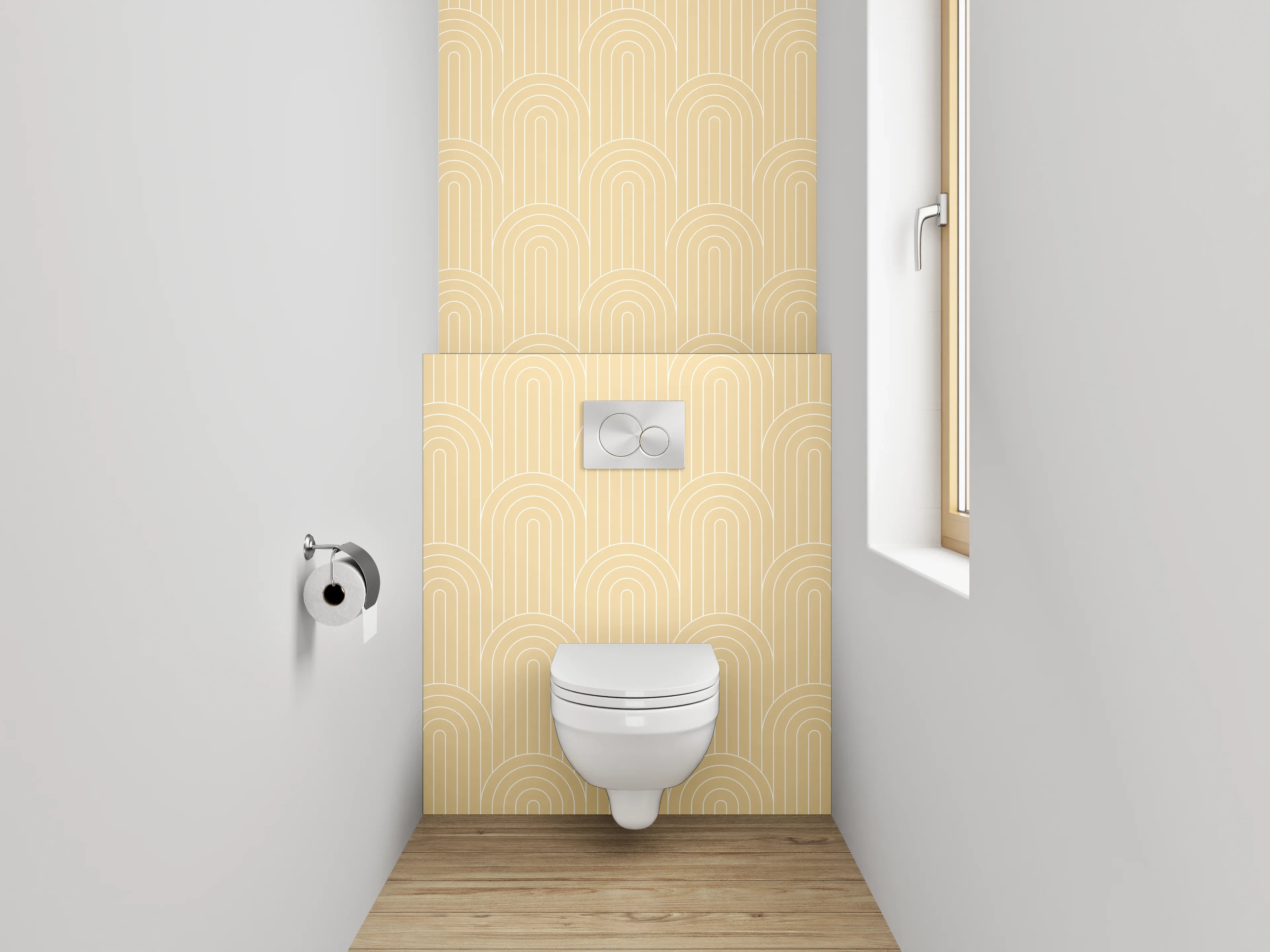 WC-Rückwand - Beige Wellenmuster Retro Tapete