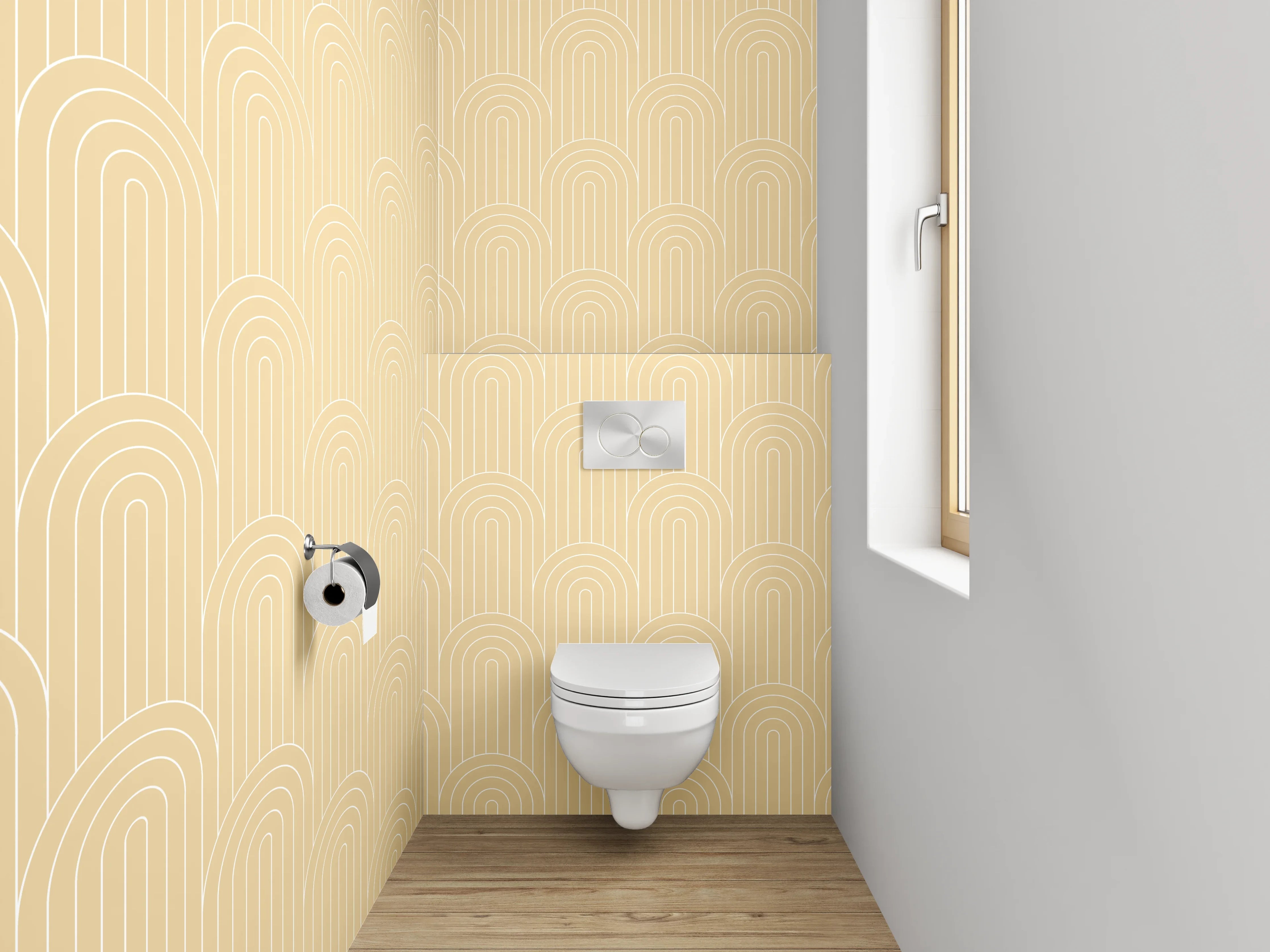 WC-Rückwand - Beige Wellenmuster Retro Tapete
