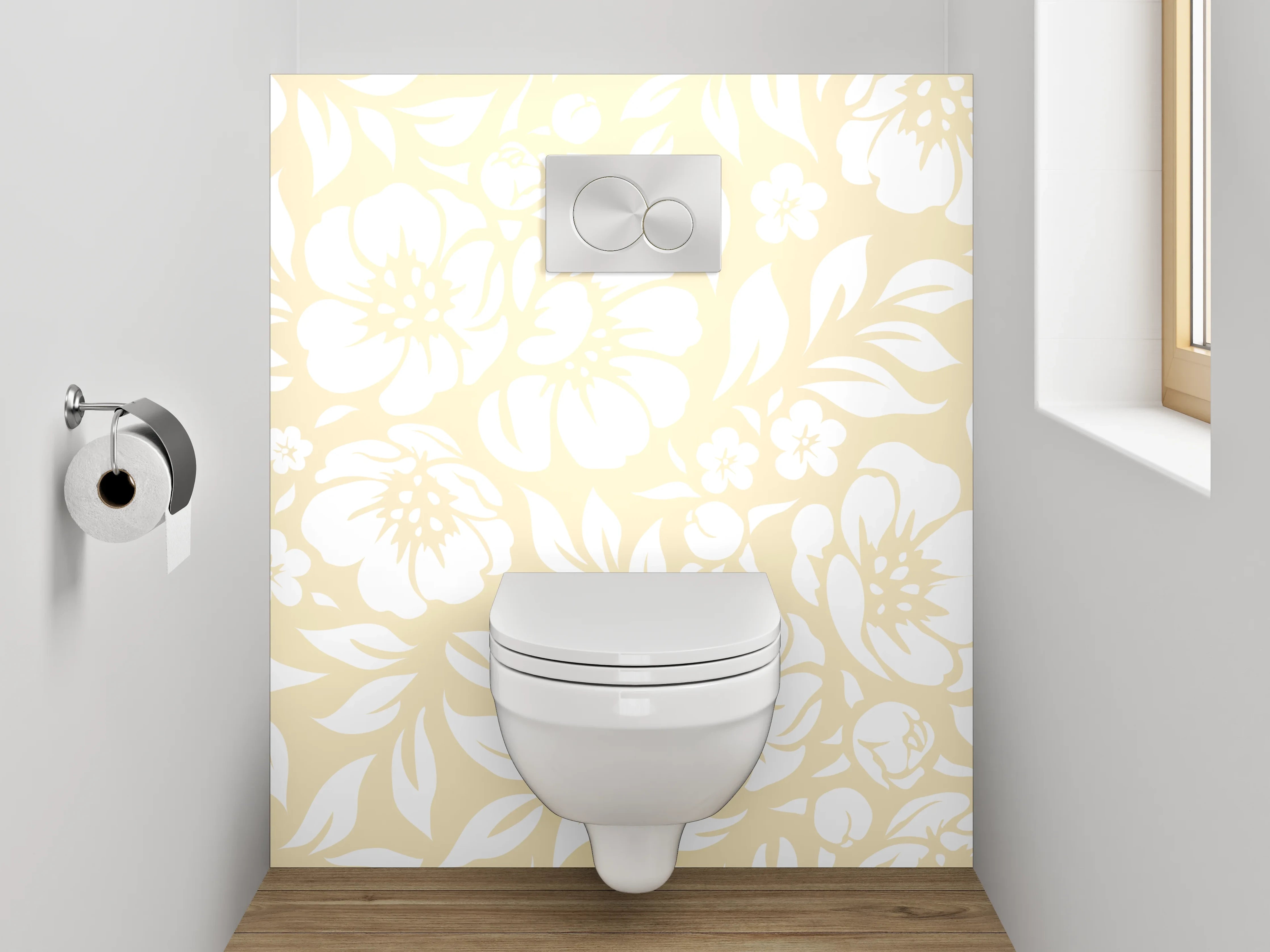 WC-Rückwand - Beige florales Muster Tapete