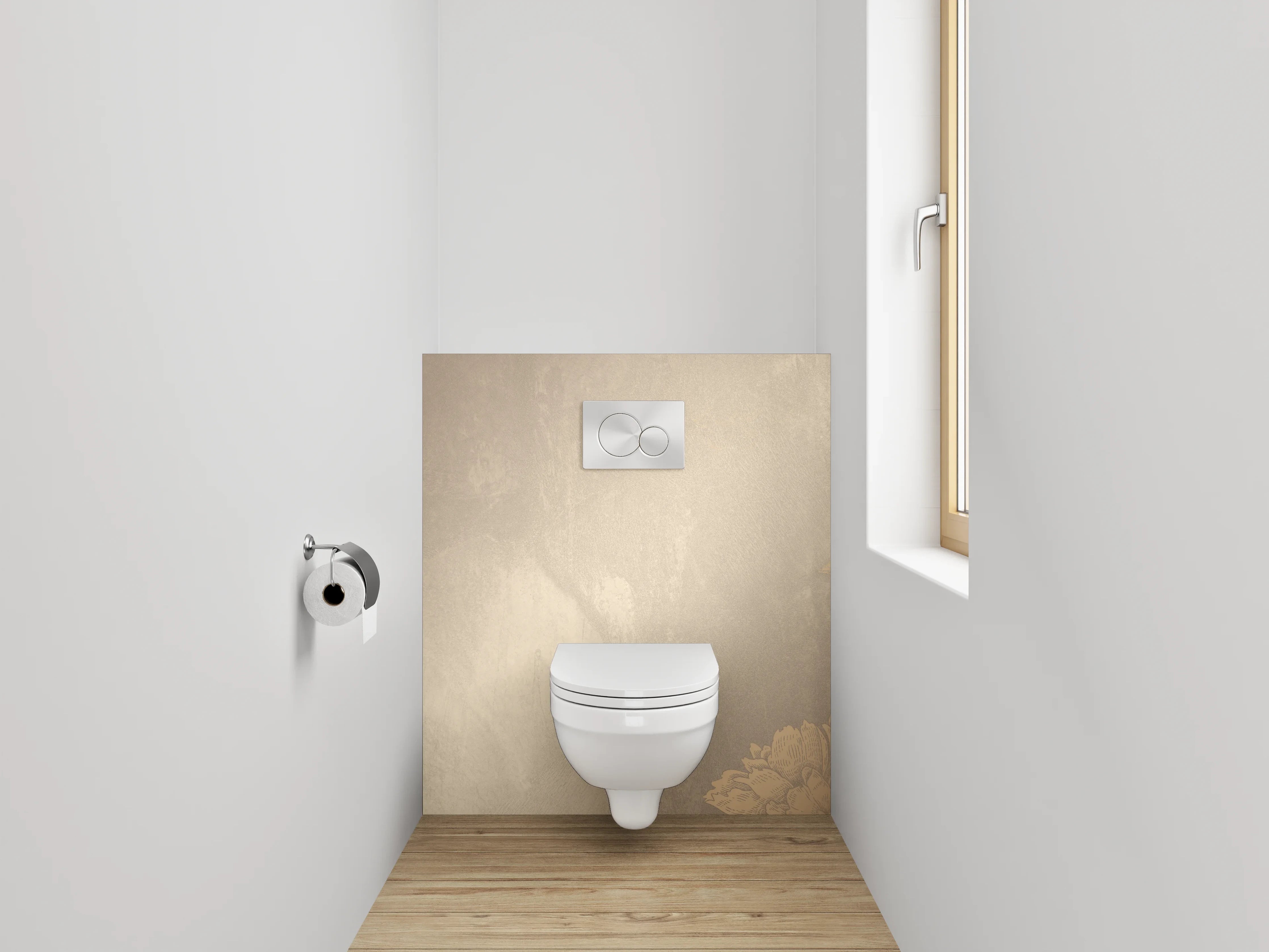 WC-Rückwand - Beige goldene Blüten Vintage Tapete